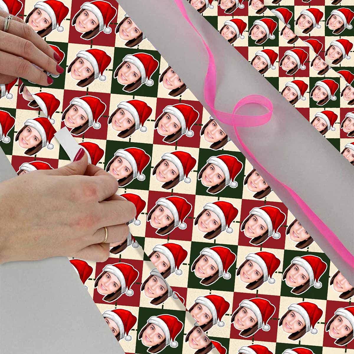 InterestPrint Custom Photo Wrapping Paper Merry Christmas with Christmas hat Wrapping Paper Custom Name Gift Wrap Roll Perfect for Birthdays 58"x 23"