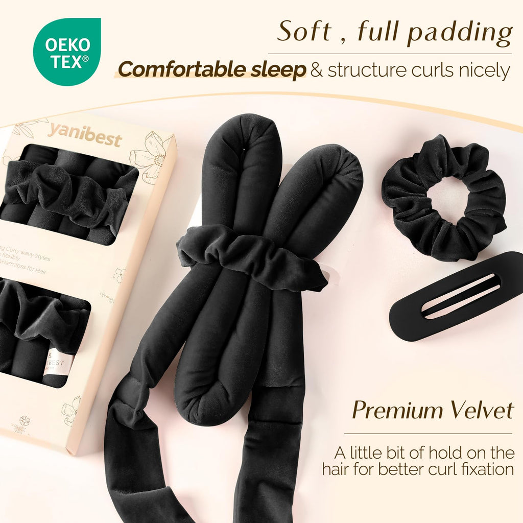 Yanibest Heatless Hair Curler, No Heat Hair Curlers to Sleep in, Super Soft Ribbon Wrap for Long Hair, Overnight Heatless Curling Set with Scrunchies and Clip, for All Hair types