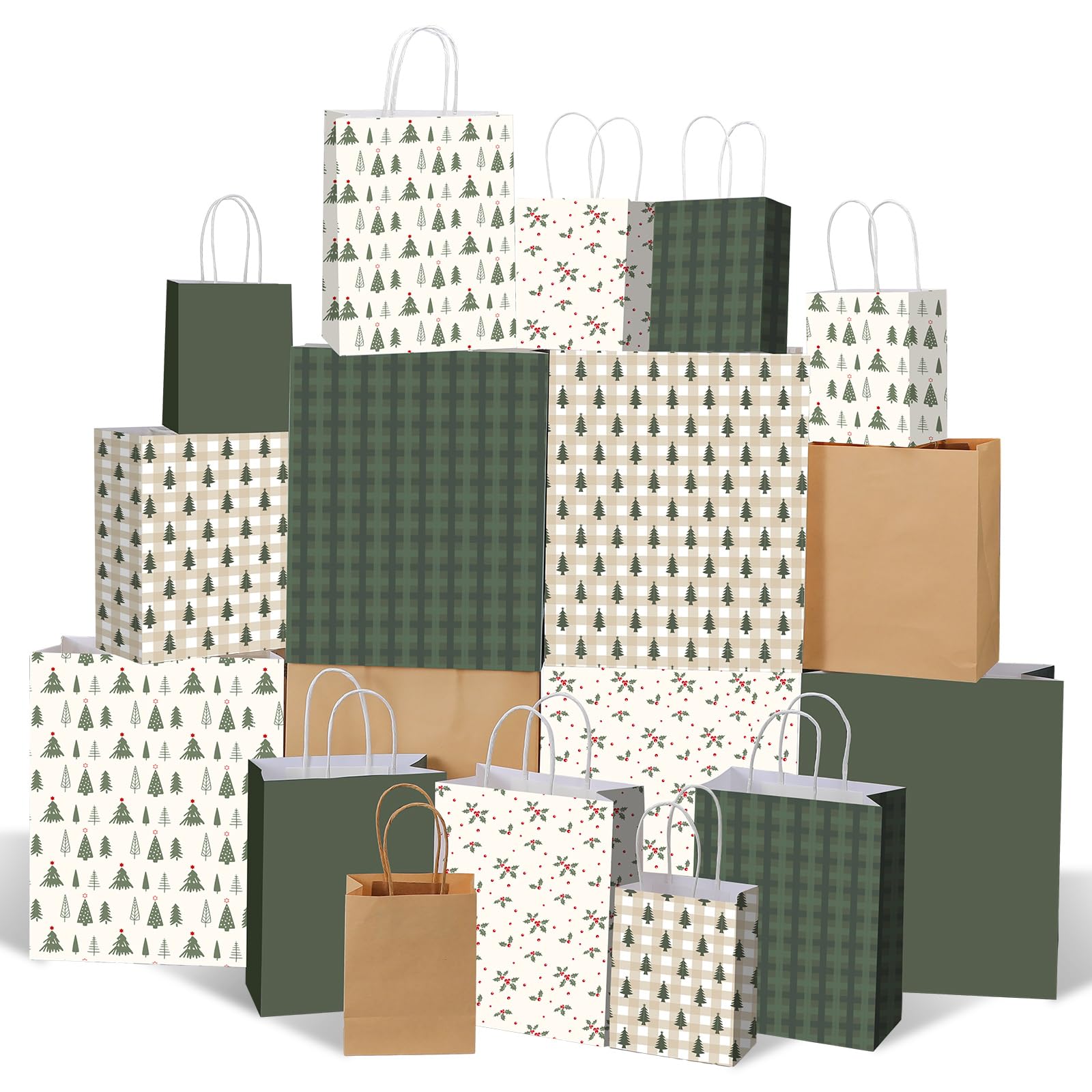 Trandraft 18 Pcs African American Christmas Kraft Gift Bags with Handles Assorted Sizes Black Santa Christmas Gift Paper Bags 6 Styles 3 Sizes Xmas for Favors Wrapping