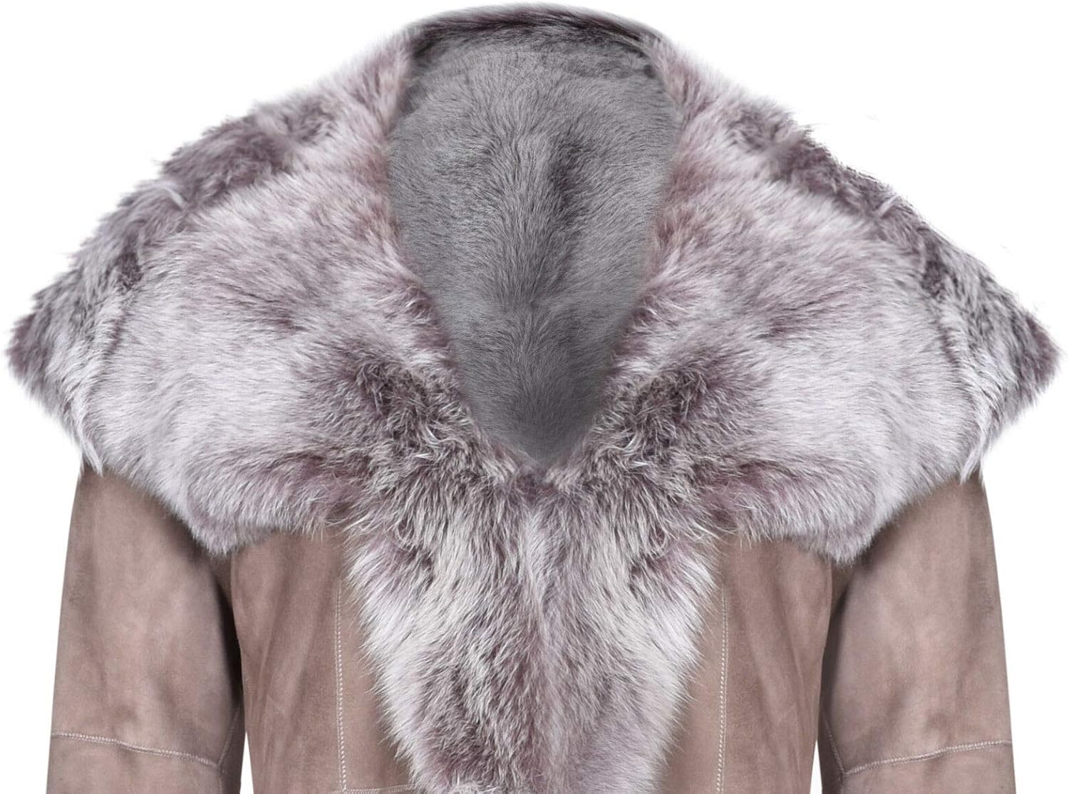 Taupe Full Length Hooded Ladies Suede Toscana Sheepskin Leather Trench Coat