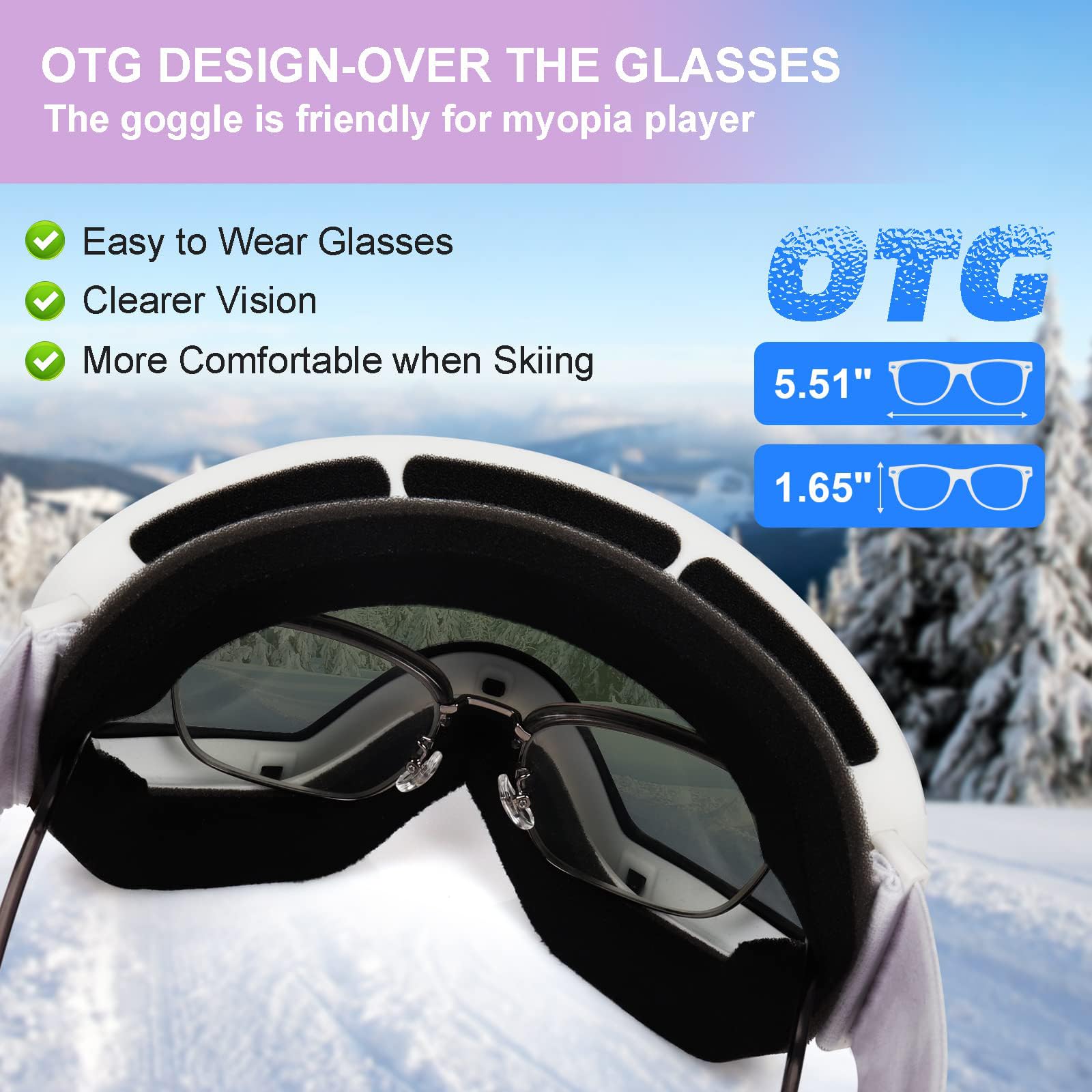 EXP VISION Snowboard Ski Goggles Men Women Youth, Anti Fog OTG Winter Snow Goggles Spherical Detachable Lens