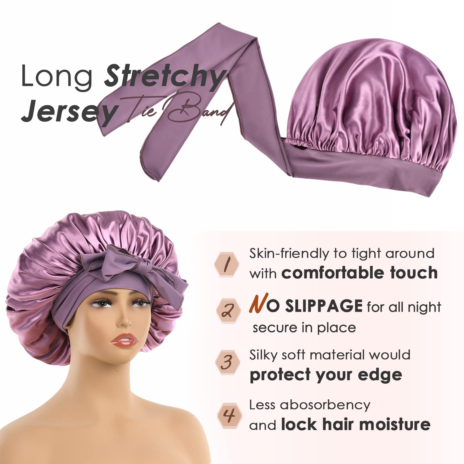 YANIBEST Silk Bonnet for Sleeping Women Satin Bonnet Double Layer Satin Lined Hair Bonnet with Tie Band Curly Hair Blush Pink