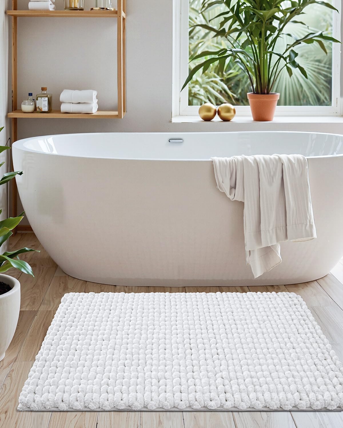 LUMI Luxury Bathroom Rug, Ultra Soft Quick Dry Bath Mat, Non-Slip Absorbent Thick Chenille Bath Rug, Cozy Braid Design Floor Mat for Bathtub, Sink, Laundry, Bedroom, White, 24"x36"