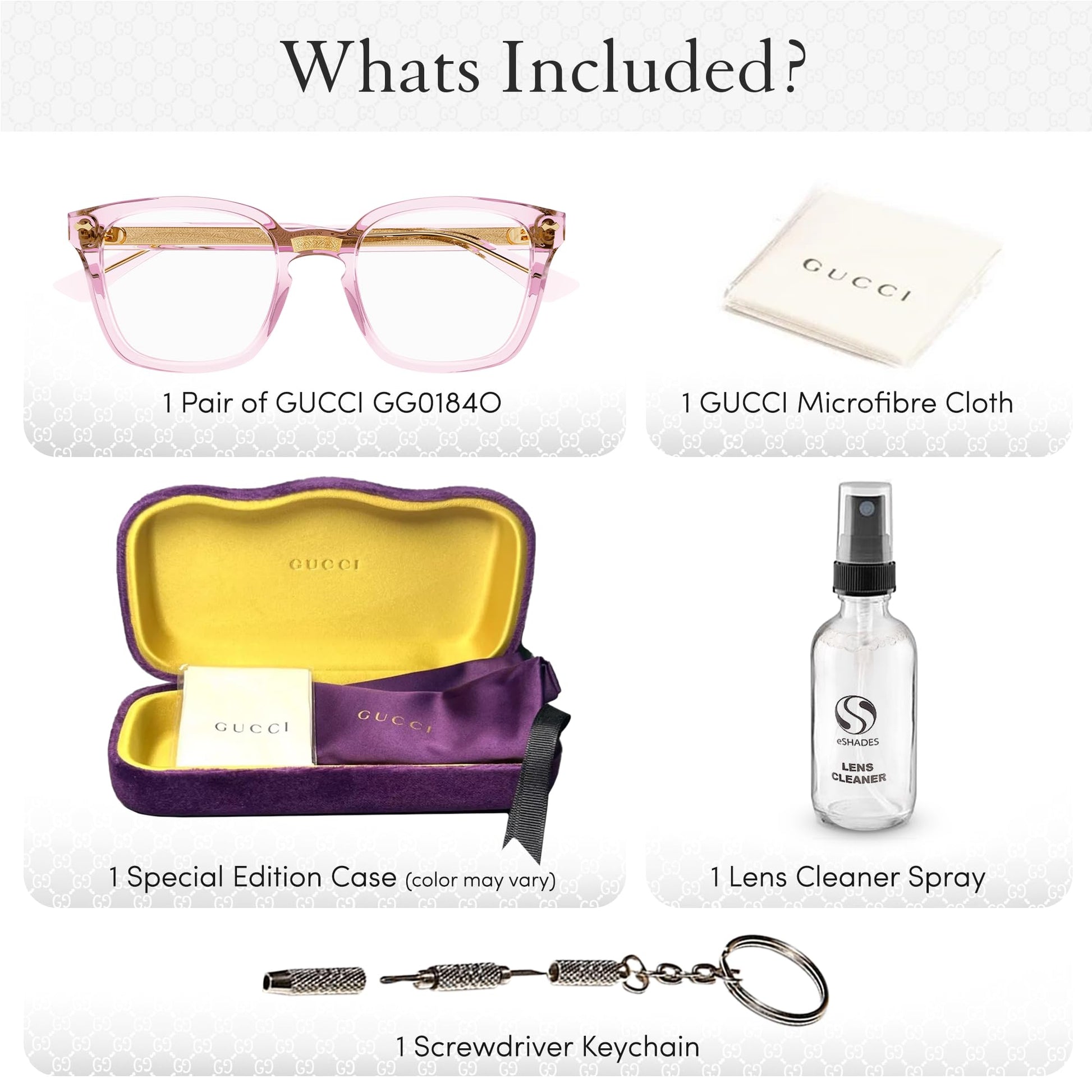 Gucci GG0184O Square Shape Eyeglasses + Bundle with eSHADES Luxury Eyewear Kit