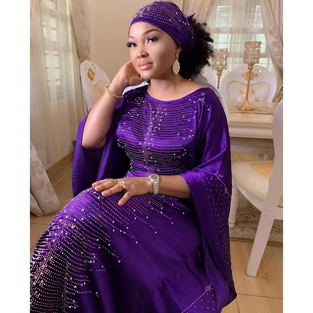 HD African Dresses for Women Fashion Beading Rhinestone Kaftan Maxi Dress