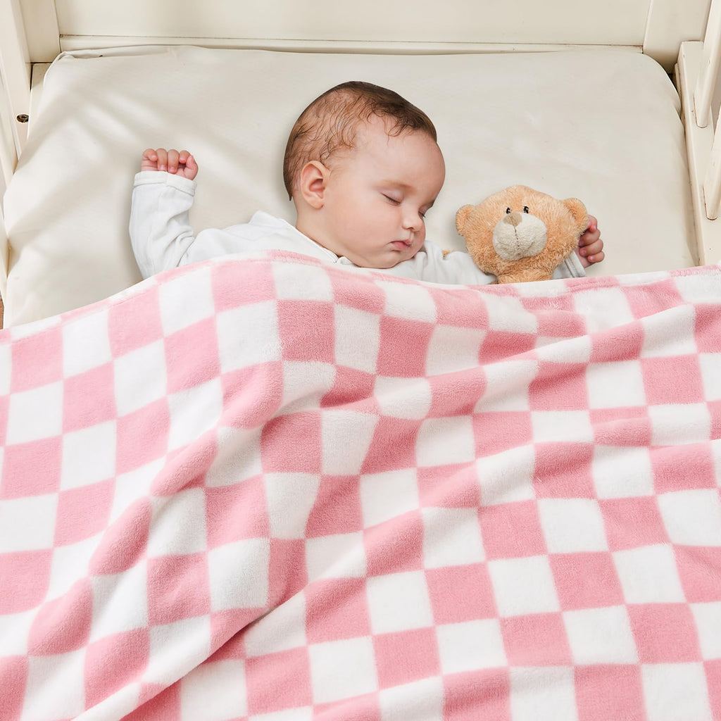 Yurhap Checkered Baby Blanket Fleece Baby Blankets Neutral for Boys Girls, Super Soft Warm Lightweight Infant Toddler Newborn Receiving Blankets for Crib Stroller, 30''x40'', Khaki