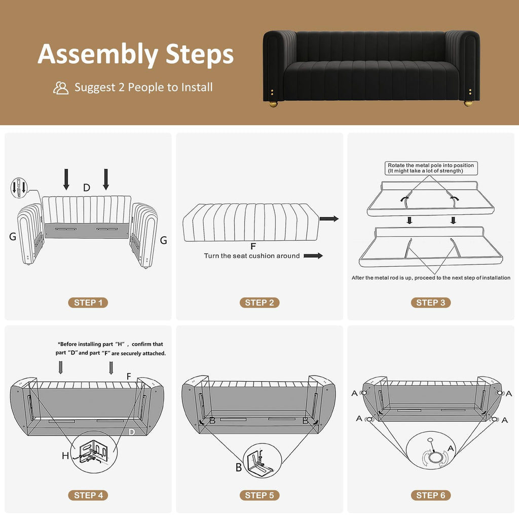 81" W Tufted Velvet Couch,Modern Velvet Sofa with Round Handrails and Metal Legs for Living Room,Office,Apartment (1, Pink)