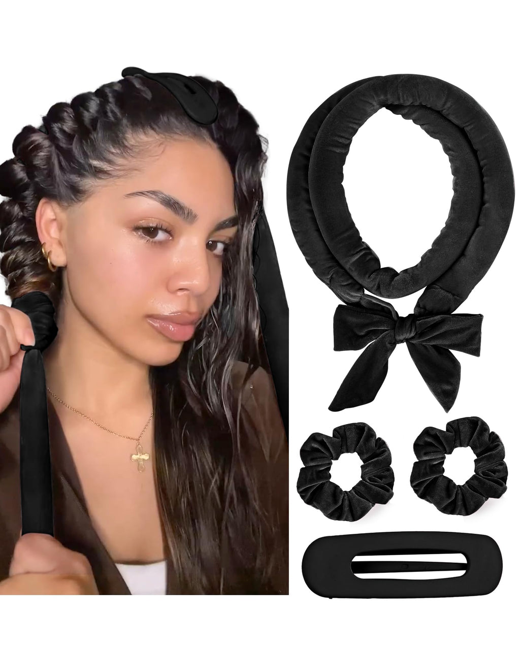 Yanibest Heatless Hair Curler, No Heat Hair Curlers to Sleep in, Super Soft Ribbon Wrap for Long Hair, Overnight Heatless Curling Set with Scrunchies and Clip, for All Hair types