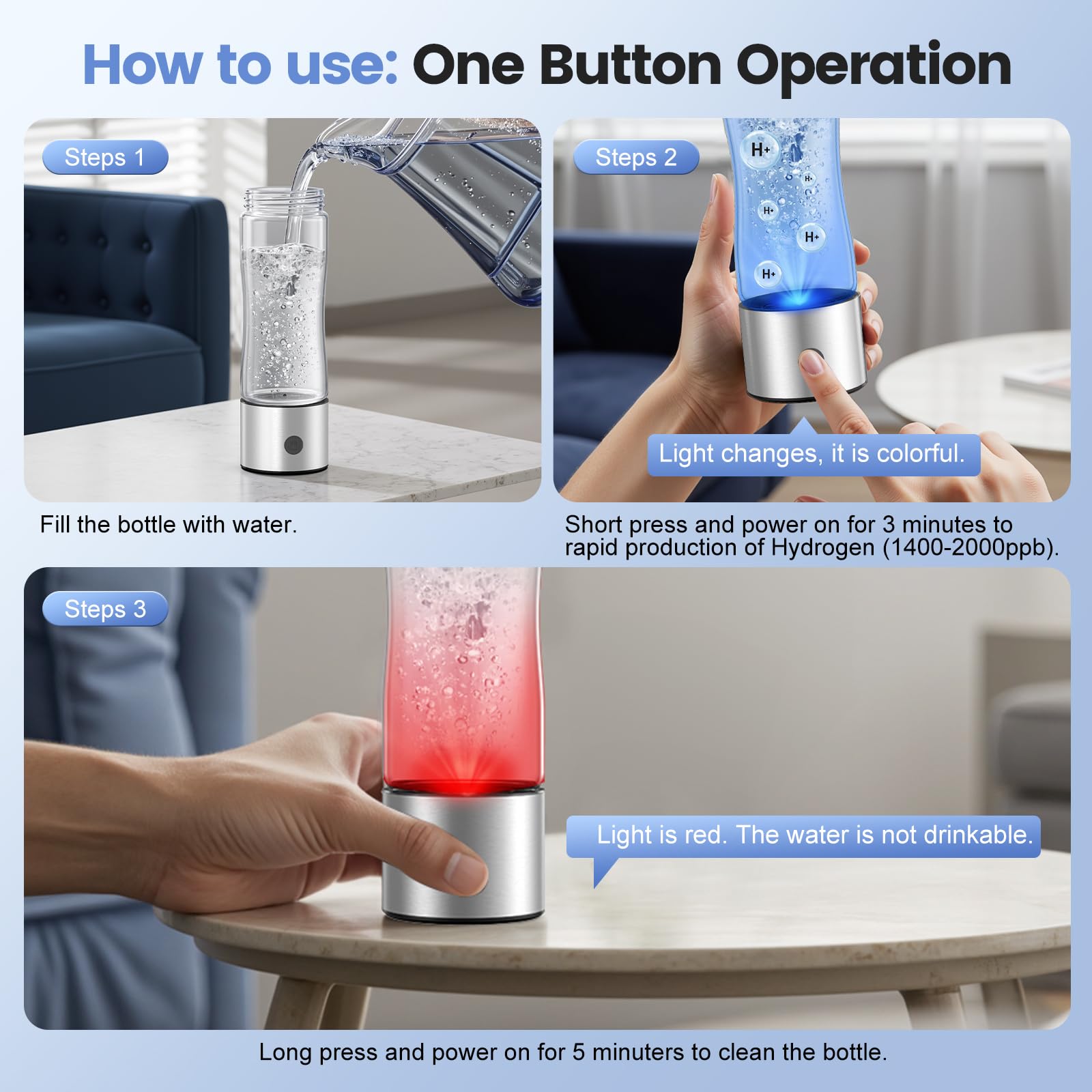 Hydrogen Water Bottle Generator, Portable Rechargeable aquahealth Hydrogen Water, Hydrogen Water Ionizer Machine, with SPE/PEM Technology, for Home Office Travel Fitness Drinking