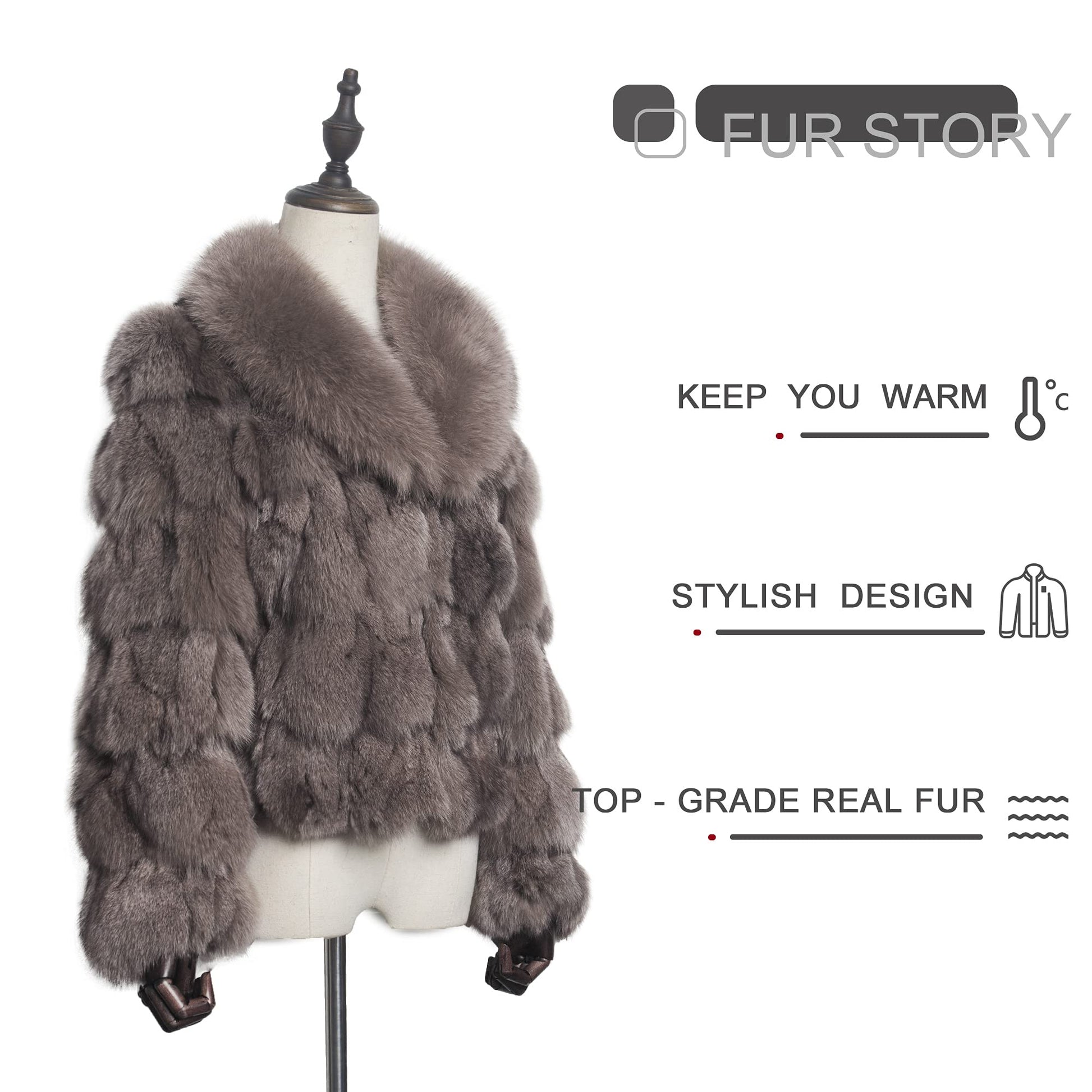 Fur Story Women's Genuine Fox Fur Coat Thick Warm Fur Jacket Winter coat