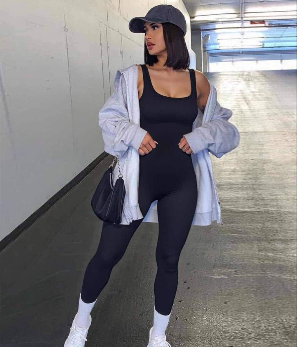 TrainingGirl One Piece Jumpsuits for Women Summer Workout Yoga Gym Rompers - Casual Cute Sleeveless Bodysuits Tank Top