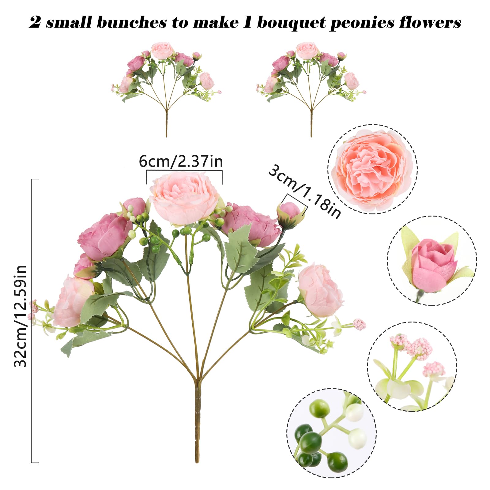 4 Bundles Artificial Peonies Silk Flowers, White Faux Peony Bouquet Florals Arrangements Decor for Farmhouse Home Boho Wedding Table Centerpiece, Fake Plastic Flowers Bulk Vase Decoration (White)