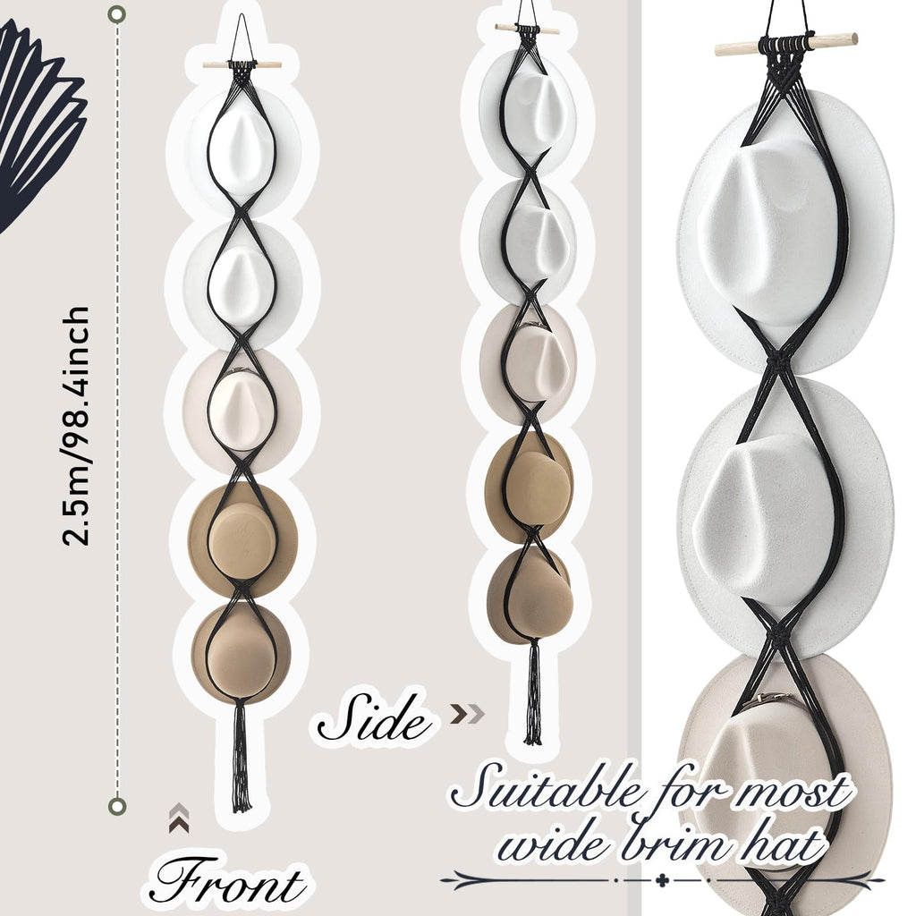 Yulejo Macrame Hat Hangers Boho Hat Rack for Wall Western Cowboy Hanging Organizer for Door Wall Room Bedroom