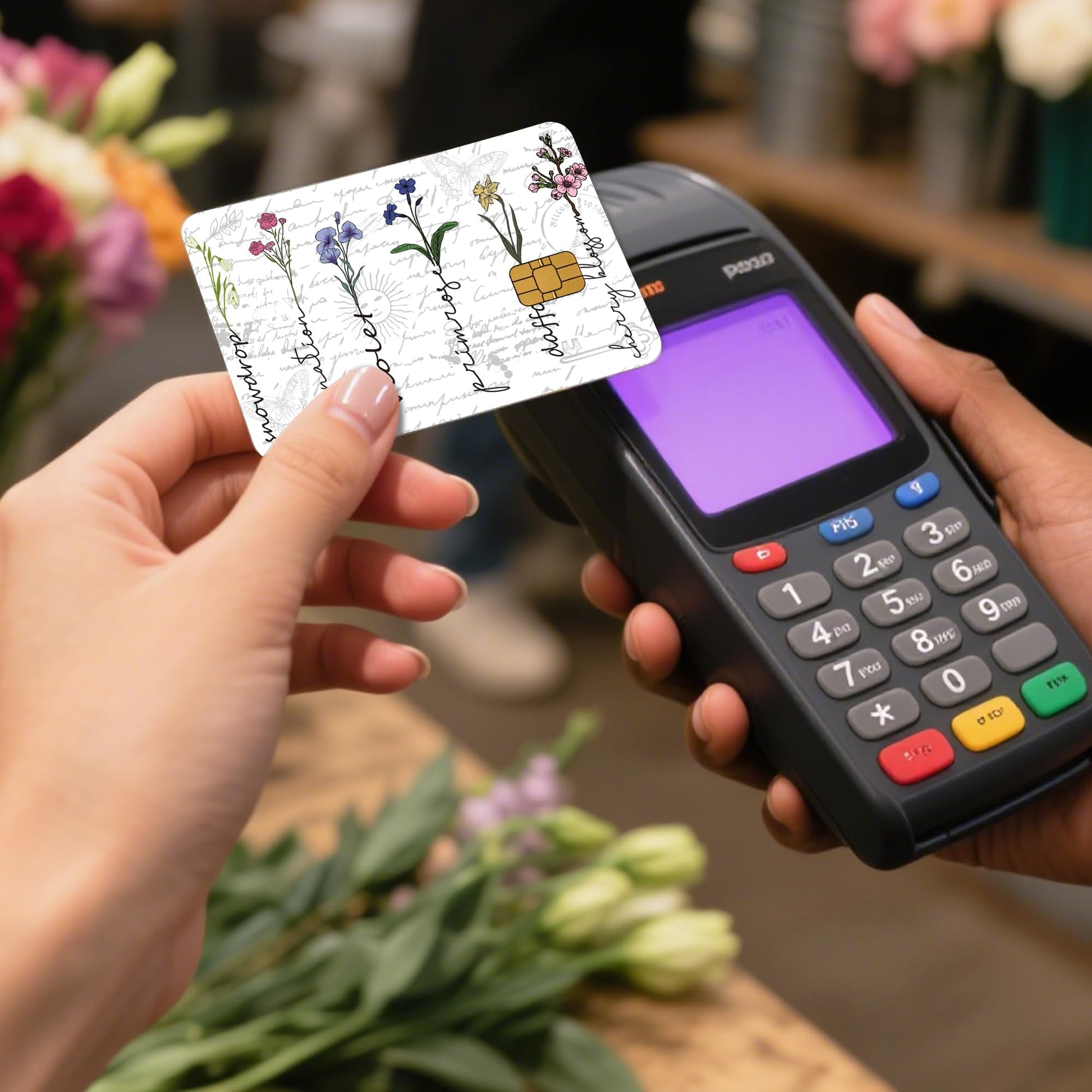 Credit Card Skin Stickers: 4PCS Scenic Mountain Debit Card Skins, Chinoiserie Landscape Cards Covers with Chip Cutout, Waterproof Removable Sticker Wraps for Bank Transportation Key Cards