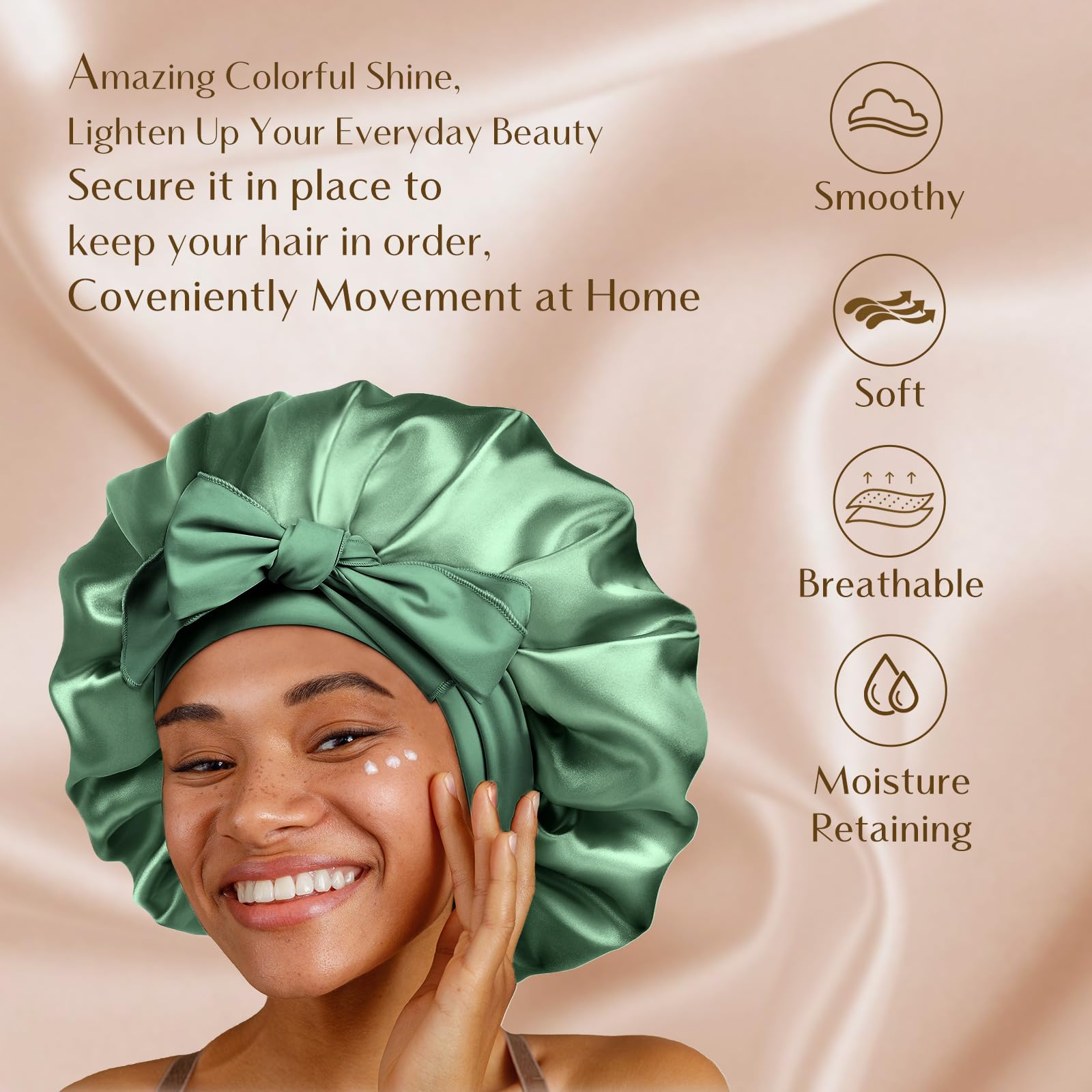 YANIBEST Silk Bonnet for Sleeping Women Satin Bonnet Double Layer Satin Lined Hair Bonnet with Tie Band Curly Hair Blush Pink