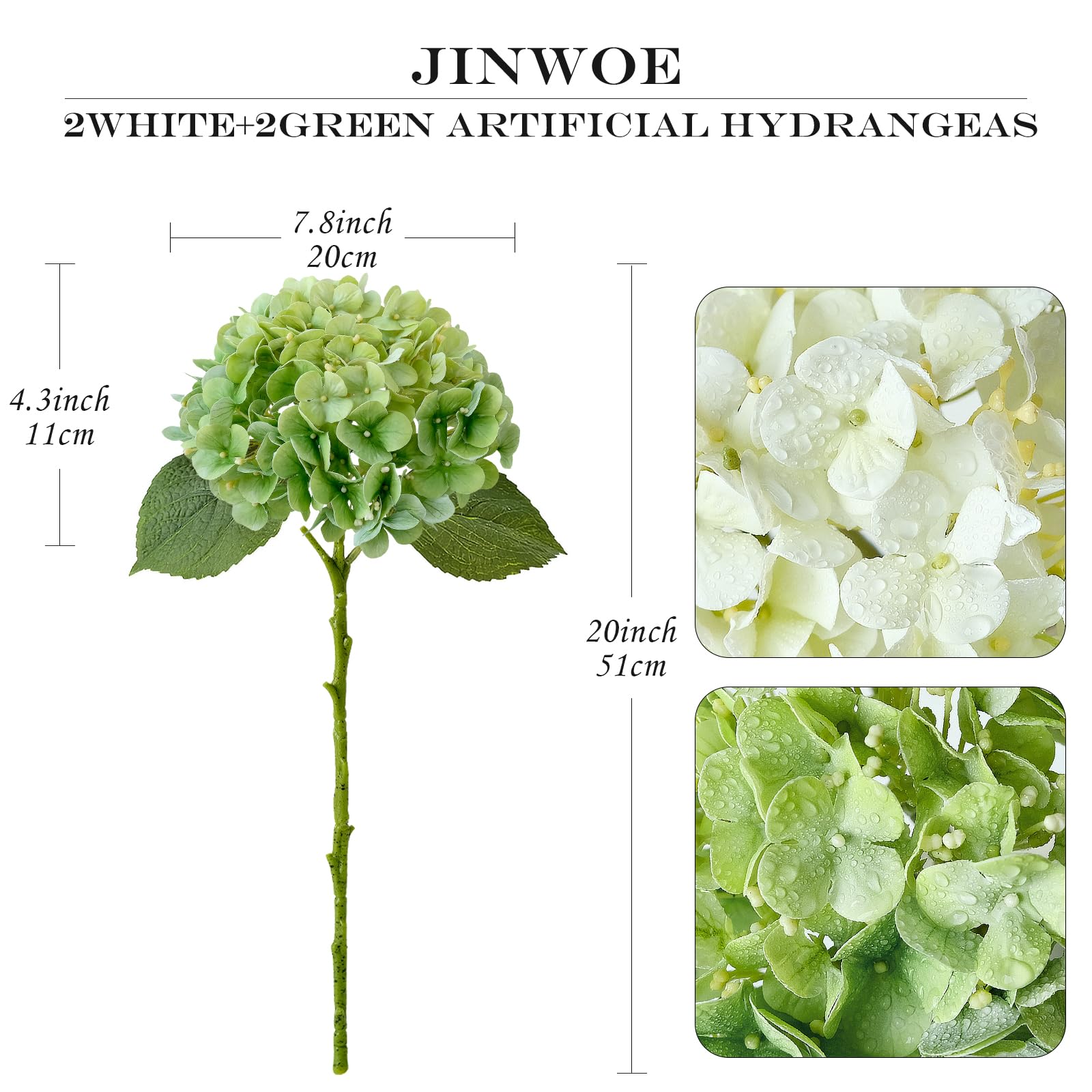 Light Blue Hydrangea Artificial Flowers,4Pcs 20" Real Touch Lifelike Silk Artificial Hydrangeas, Full Fake Flowers for Bouquet Table Centerpieces Spring Wedding Indoor Home