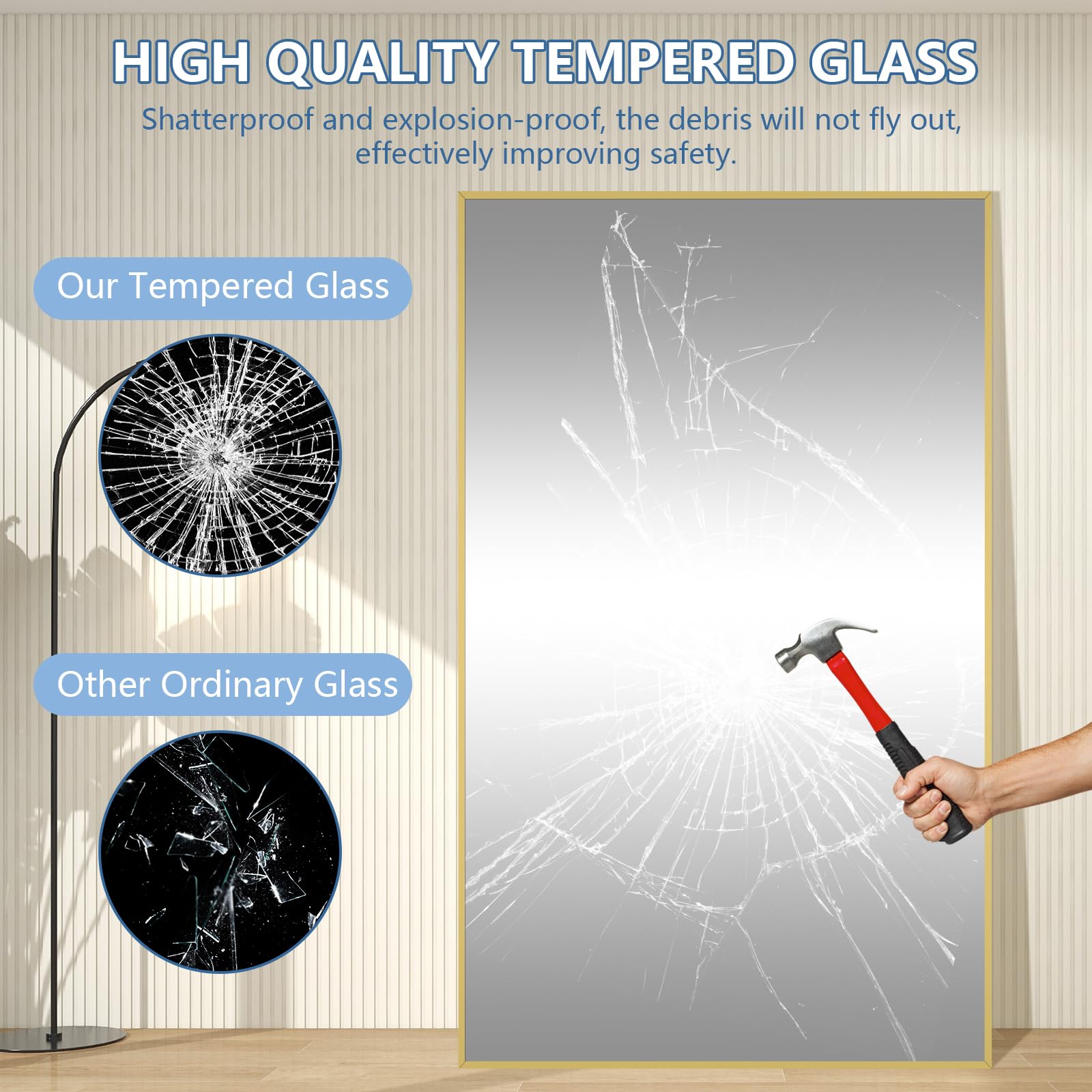 Oversized Floor Mirror Full Length with Stand, 72"X44" Extra Large Arch Standing Mirror Full Length, Tempered Glass Black Full Body Mirror for Bedroom Living Room, Aluminum Alloy Frame