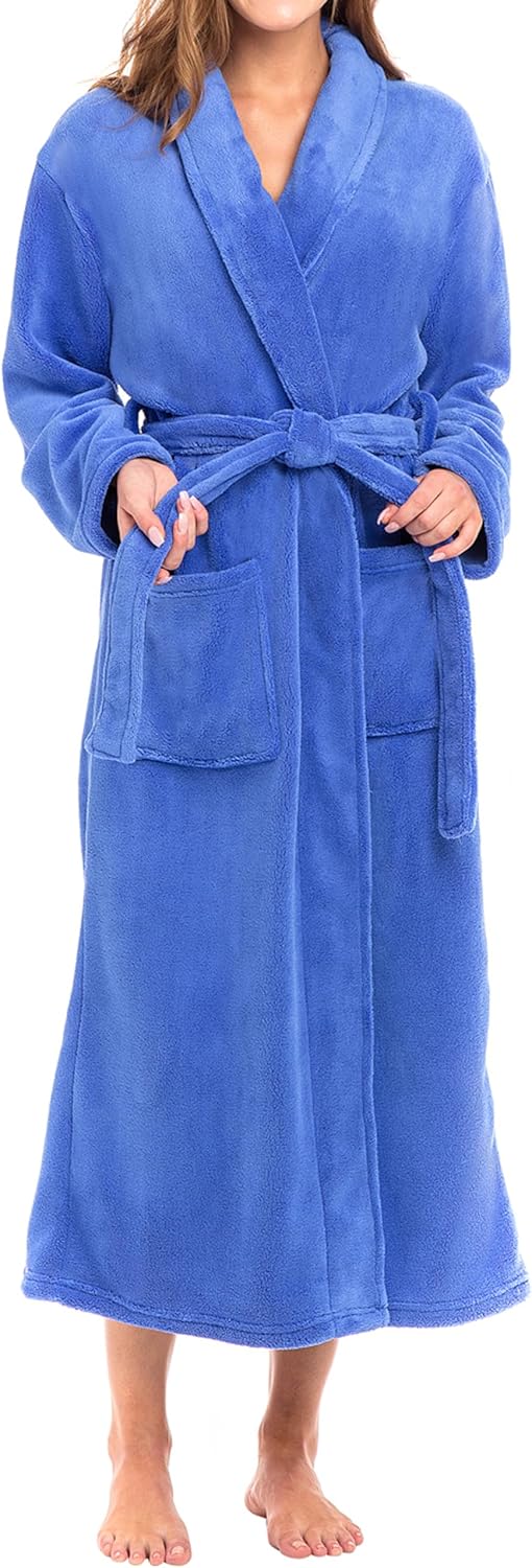 Alexander Del Rossa Plush Striped Robe for Women, Long Fleece Plaid Winter Bath Robe, Plus Size