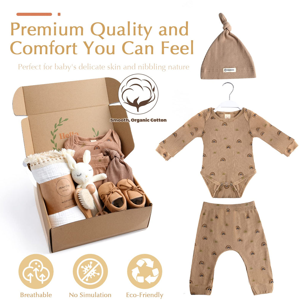 meloom Deluxe Baby Girl Gift Set, Newborn Baby Shower Gifts Basket, Newborn Gifts Box, Boho Baby Girl Essentials, Baby Shower Gifts for New Moms, Personalized New Baby Gifts