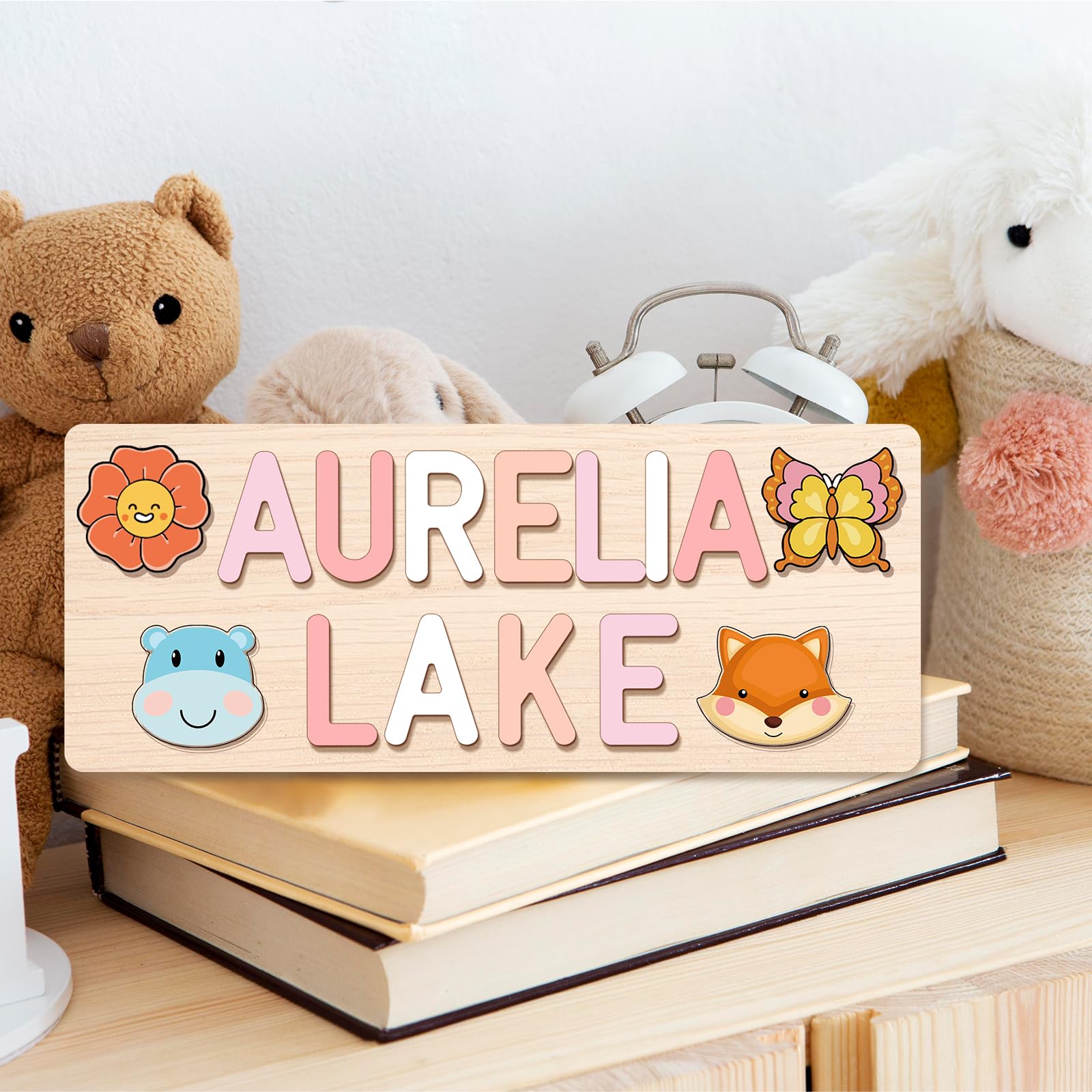 Personalized Name Puzzle for Kids, Personalized Baby Gifts Custom Name Puzzles for Toddlers 1-3 Animal Puzzle, Customized 1st Birthday for Girls & Boys Wooden Puzzle Montessor Toys for Kids