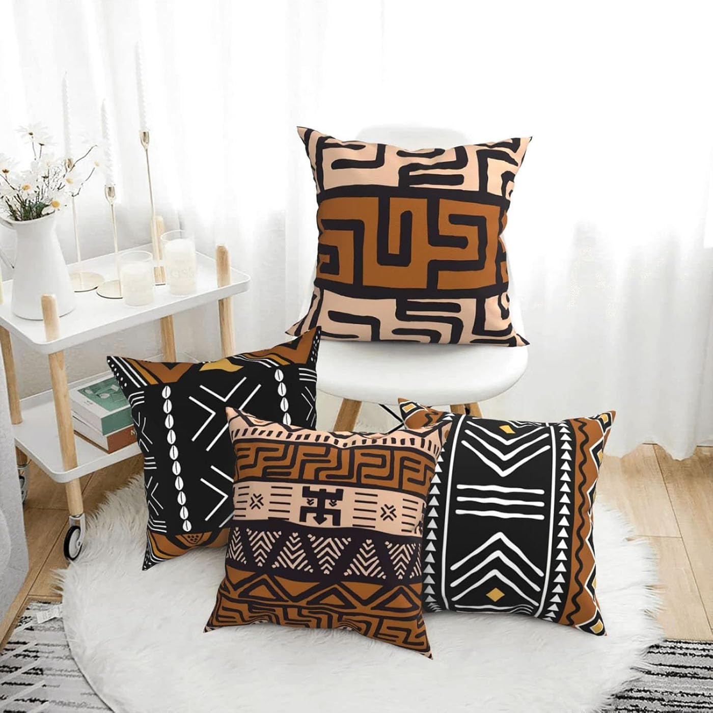 Western Native American Throw Pillow Covers 18X18 Southwestern Boho Aztec Navajo Turquoise Decorative Cushion Pillow Cases for Outdoor Home Decor Set of 4, Double Side Print (African Mudcloth)