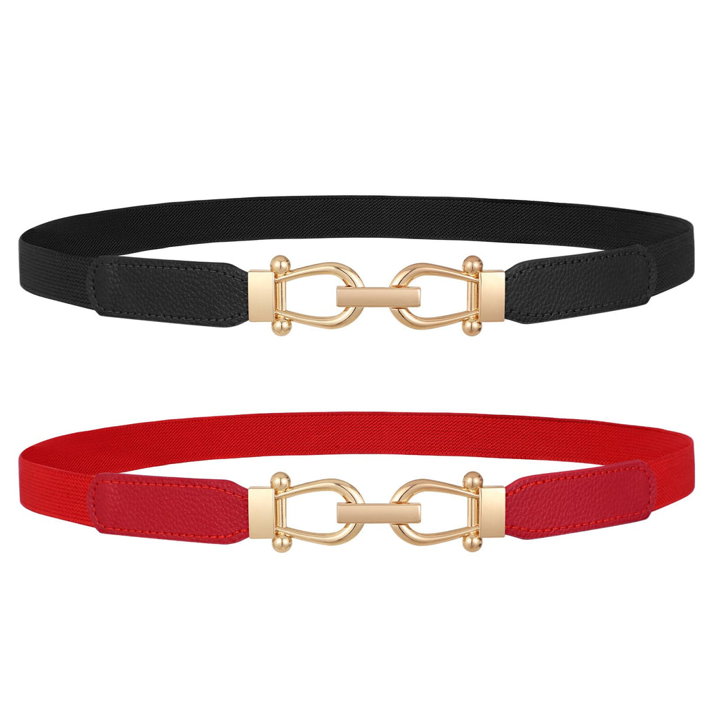 JASGOOD Women Skinny Elastic Belt for Dresses,Thin Retro Stretch Waist Belt with Golden Buckle