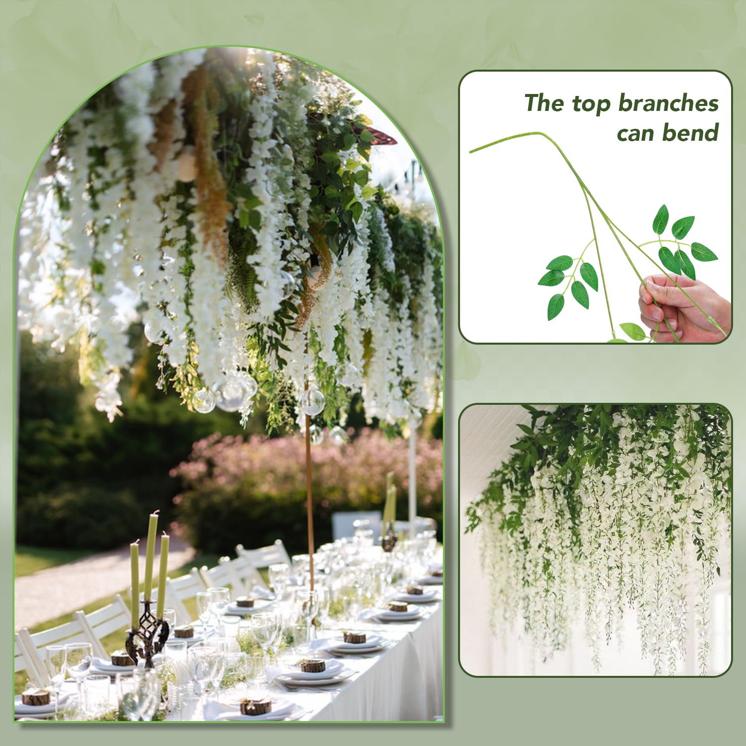 Wisteria Hanging Flowers,Fake Hanging Flowers,Wisteria artificiales Garland for Home Wedding Arch Floral Party Garden Ceremony Outdoor Decor,3.6 feet Long(36,White)
