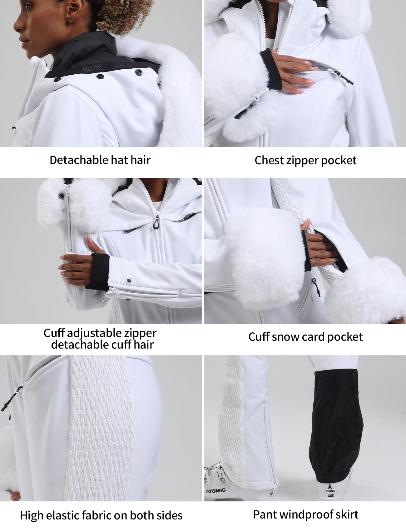 GSOU SNOW Ski Suit Womens One Piece Snowsuit Snowboard Jacket Slim Snow Jumpsuit Faux Fur Ski Outfit Waterproof Windproof