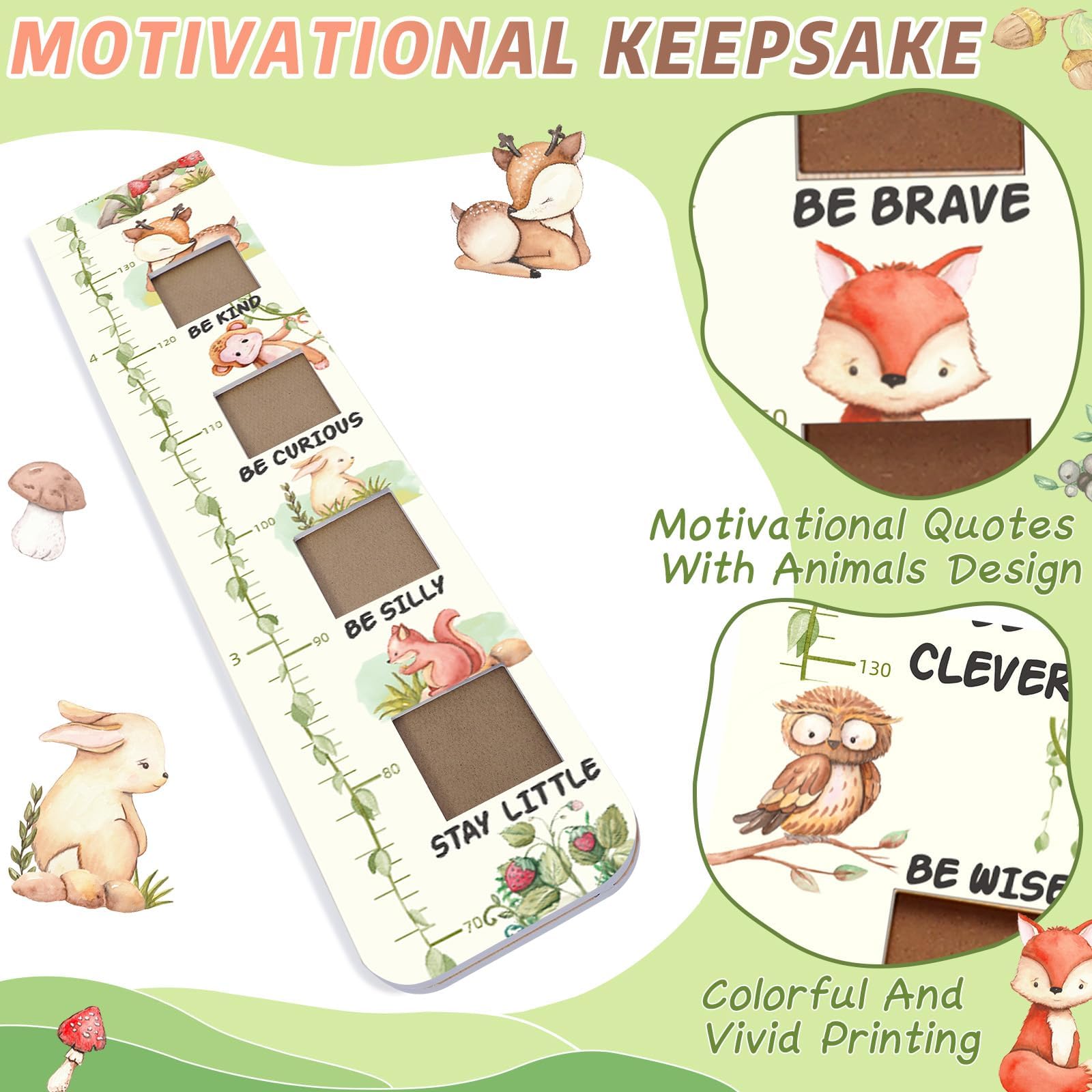 Garybank Solid Wood Growth Chart for Kids with Picture Frames, Height Measurement Ruler Milestone Markers, Foldable Kids Height Wall Chart, Christmas Keepsake Gift for Toddler Boy Girl Room Wall Decor