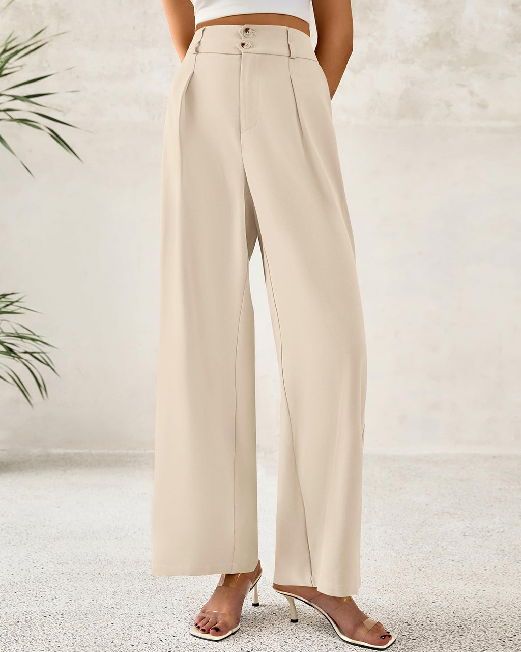 BTFBM Women Wide Leg Dress Pants 2025 High Waisted Button Pleated Business Casual Trousers Office Work Palazzo Pants