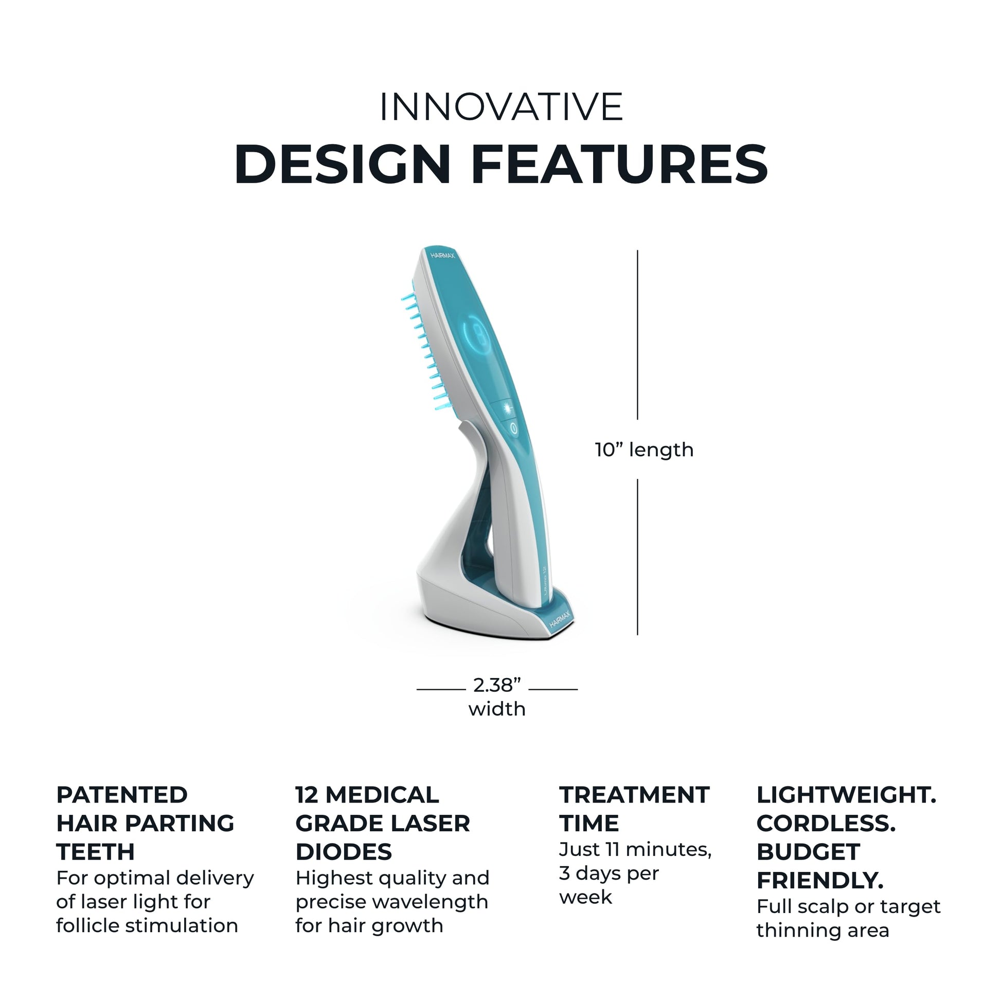 Hairmax Ultima 12 LaserComb - (FDA Cleared) Laser Hair Regrowth Treatment Device for Men & Women - Reverses Thinning Hair Loss - Red Light Therapy to Stimulate Hair Growth - Cordless Design