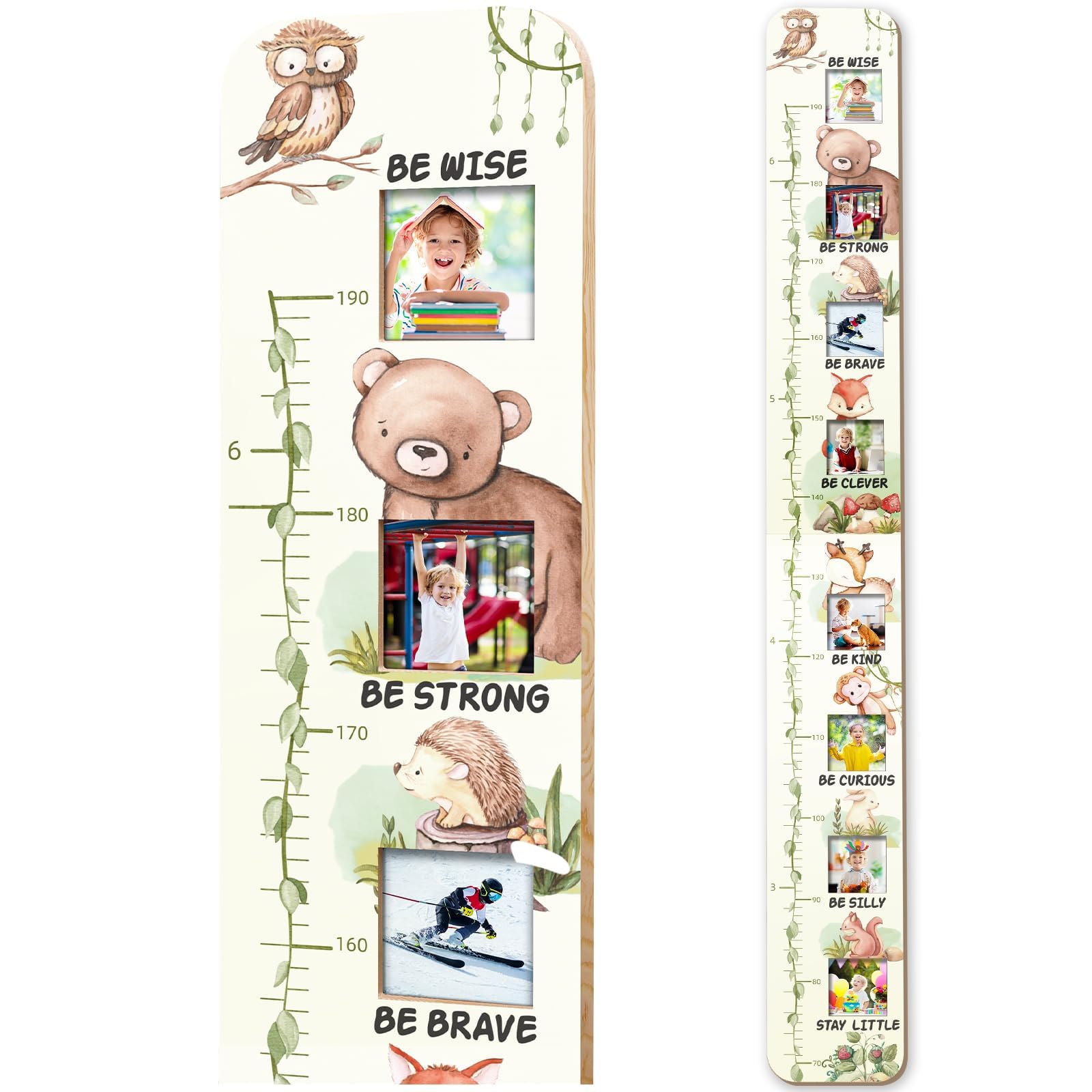 Garybank Solid Wood Growth Chart for Kids with Picture Frames, Height Measurement Ruler Milestone Markers, Foldable Kids Height Wall Chart, Christmas Keepsake Gift for Toddler Boy Girl Room Wall Decor