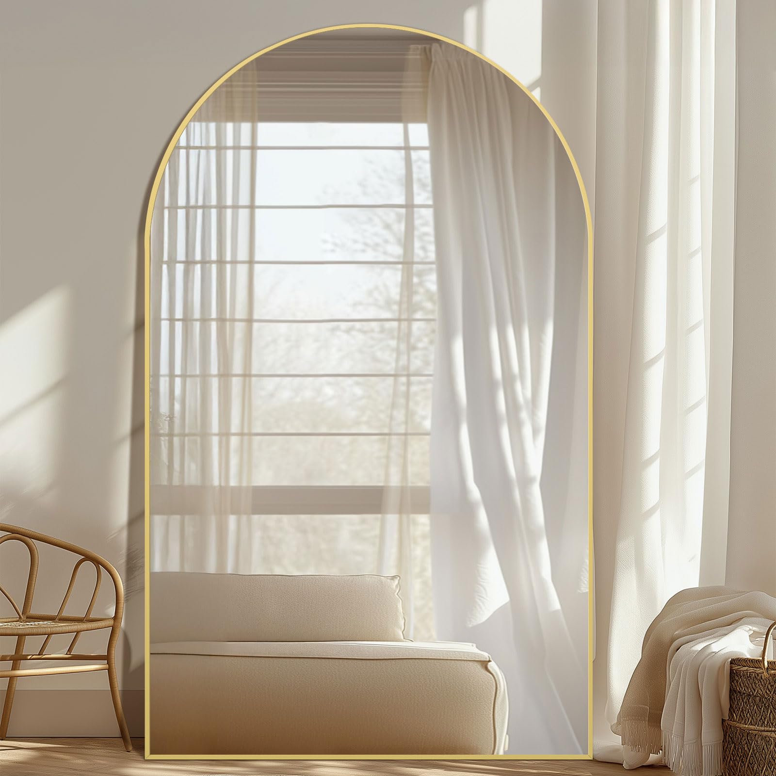 Oversized Floor Mirror Full Length with Stand, 72"X44" Extra Large Arch Standing Mirror Full Length, Tempered Glass Black Full Body Mirror for Bedroom Living Room, Aluminum Alloy Frame