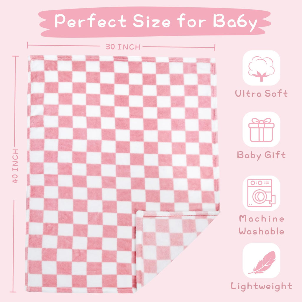 Yurhap Checkered Baby Blanket Fleece Baby Blankets Neutral for Boys Girls, Super Soft Warm Lightweight Infant Toddler Newborn Receiving Blankets for Crib Stroller, 30''x40'', Khaki