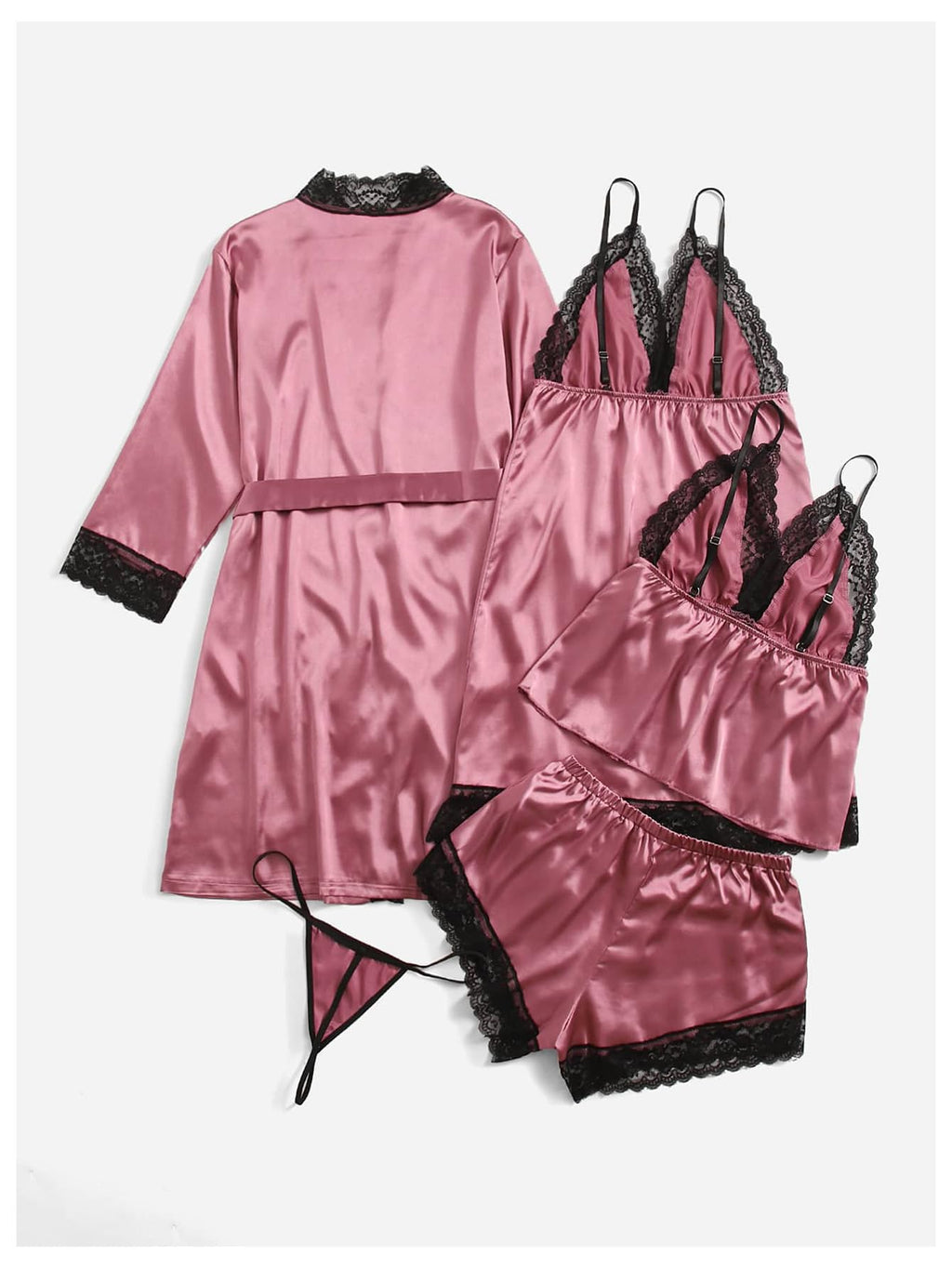 GORGLITTER Women's 5 Piece Floral Print Satin Pajama Set Nightgown Robe Cami Shorts Sleepwear with Storage Bag