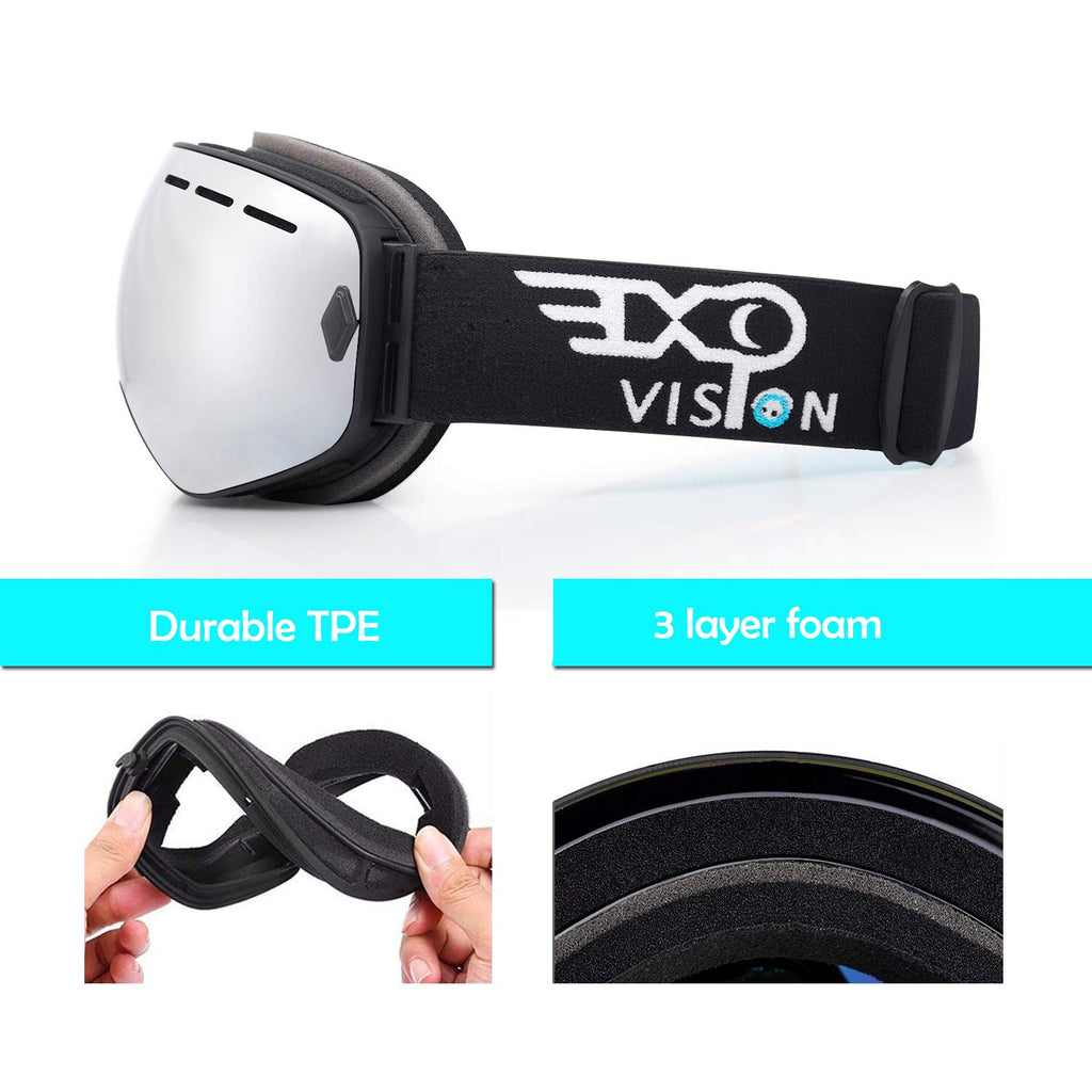 EXP VISION Snowboard Ski Goggles Men Women Youth, Anti Fog OTG Winter Snow Goggles Spherical Detachable Lens