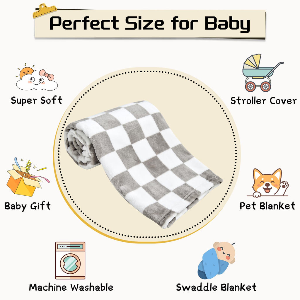 Yurhap Checkered Baby Blanket Fleece Baby Blankets Neutral for Boys Girls, Super Soft Warm Lightweight Infant Toddler Newborn Receiving Blankets for Crib Stroller, 30''x40'', Khaki