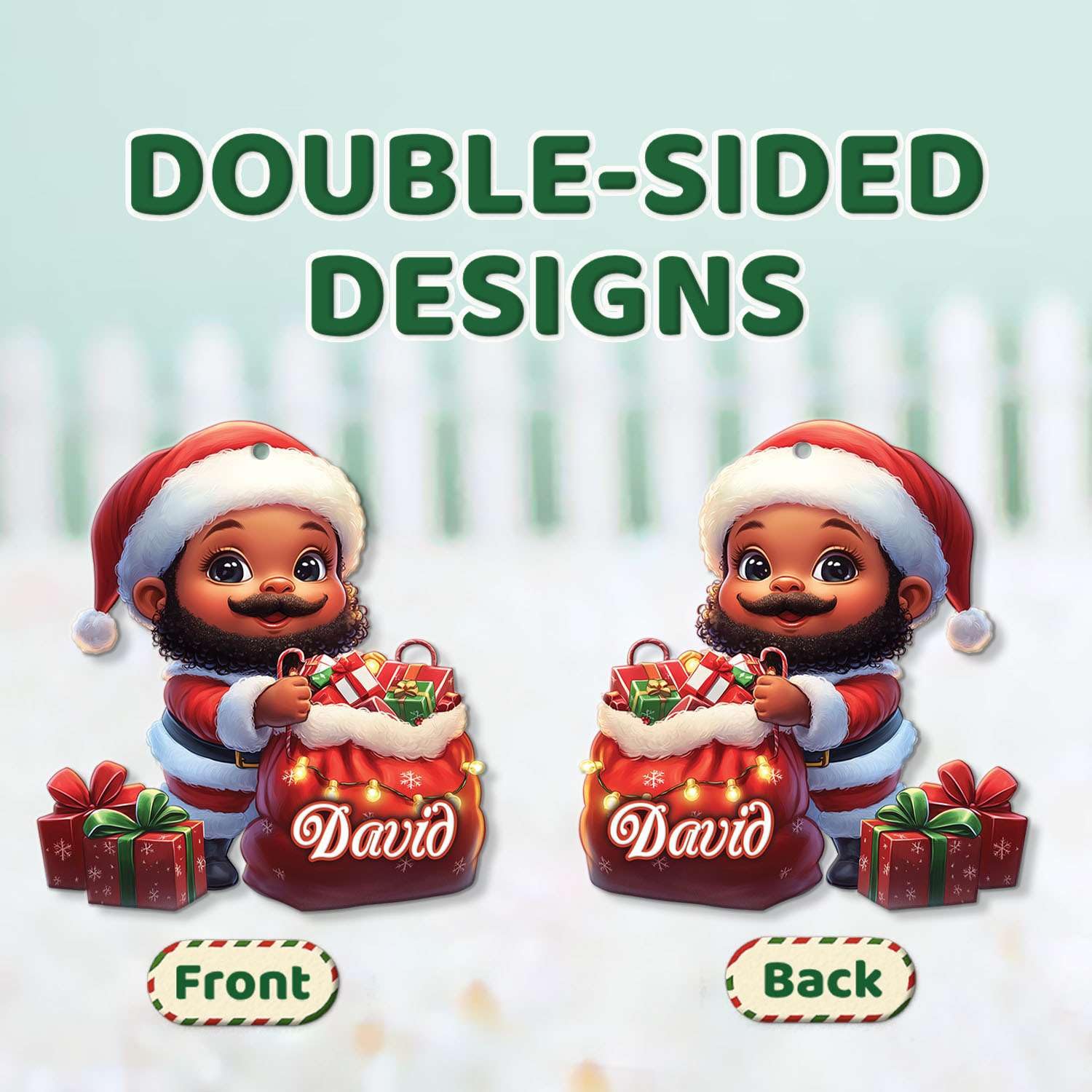 2D Acrylic Christmas Elf Shaped Ornament with Gift Box, Personalized Name Holiday Keepsake, Cute Ornament for Kids Room, Custom Name African-Inspired Decoration, Gifts for Boys