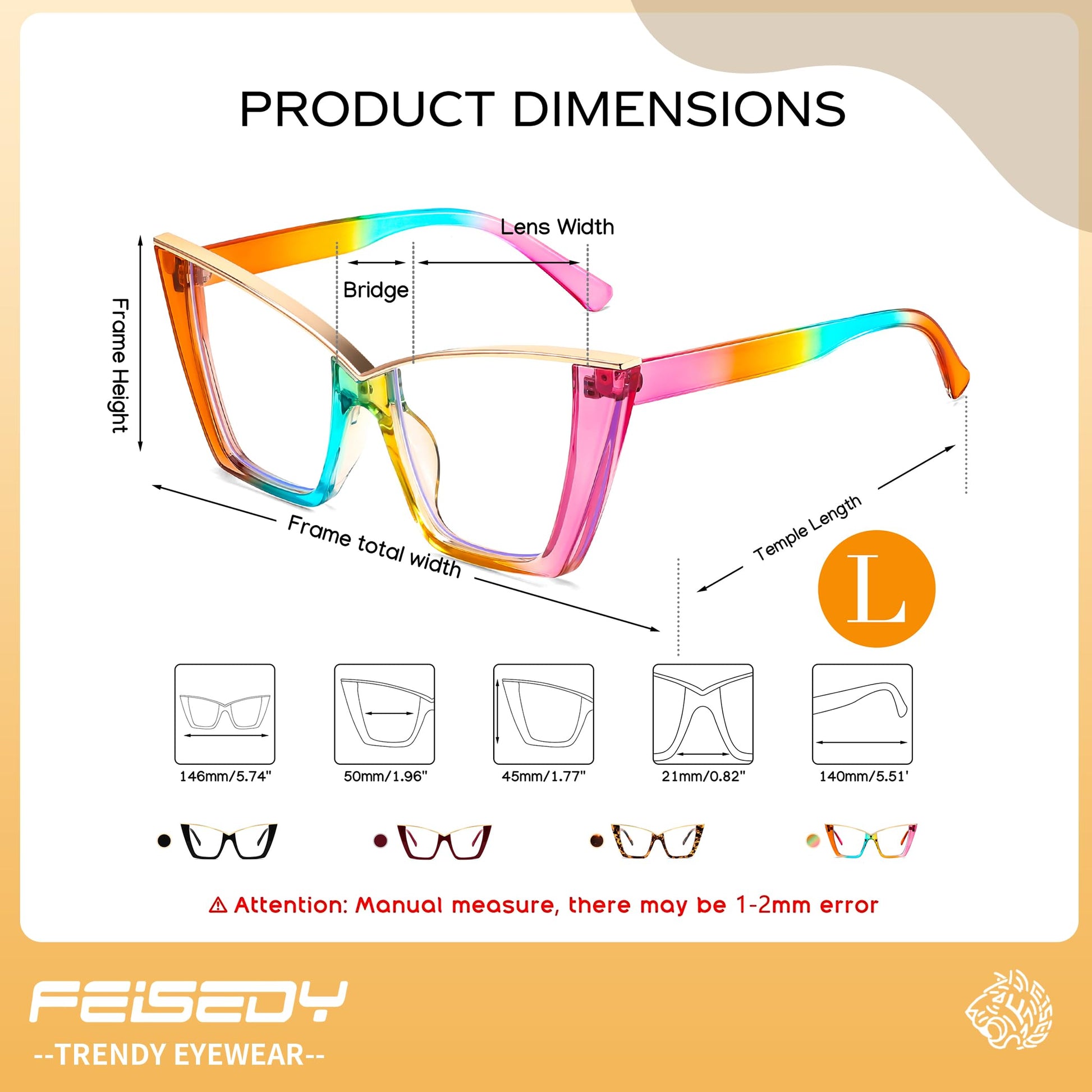 FEISEDY Fashion Cat Eye Blue Light Blocking Glasses for Women Fake Retro Eyeglasses Oversized Stylish Eyewear Frame B0240