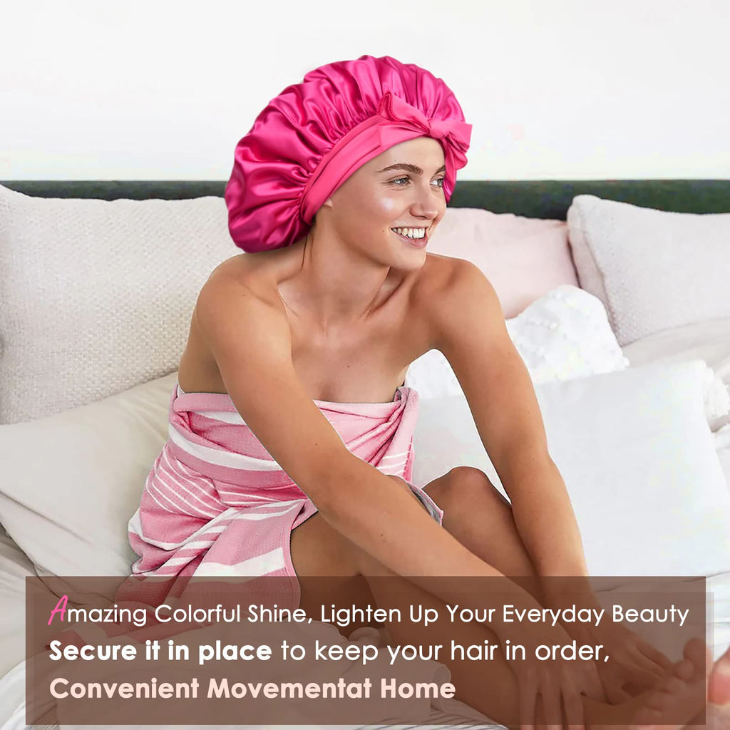 YANIBEST Silk Bonnet for Sleeping Women Satin Bonnet Double Layer Satin Lined Hair Bonnet with Tie Band Curly Hair Blush Pink
