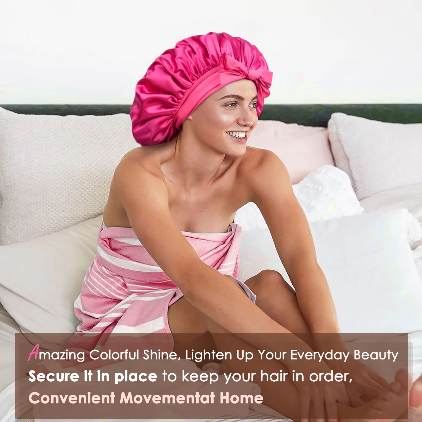 YANIBEST Silk Bonnet for Sleeping Women Satin Bonnet Double Layer Satin Lined Hair Bonnet with Tie Band Curly Hair Blush Pink
