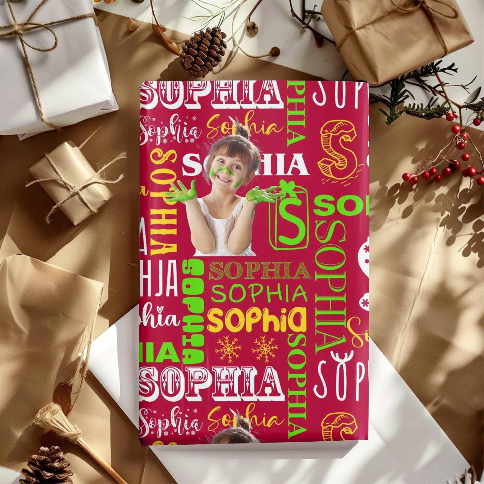 InterestPrint Custom Photo Wrapping Paper Merry Christmas with Christmas hat Wrapping Paper Custom Name Gift Wrap Roll Perfect for Birthdays 58"x 23"