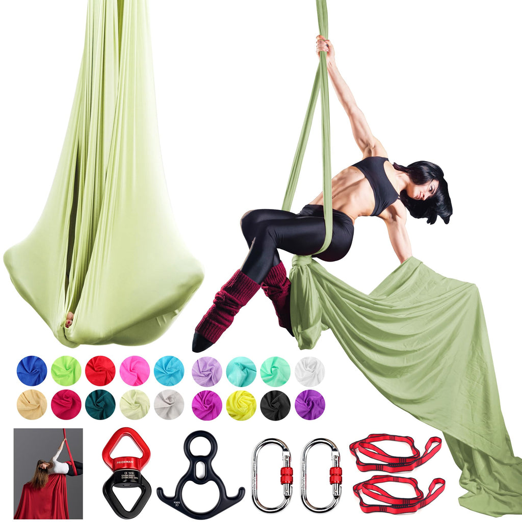 Aerial Silks Set, Premium Ariel Yoga Hammock 9 Yards Aerial Silk, Low-Stretch Fabric, Yoga Starter Kit for Home, Aerial Rig for All Skill Levels - All Hardware Included