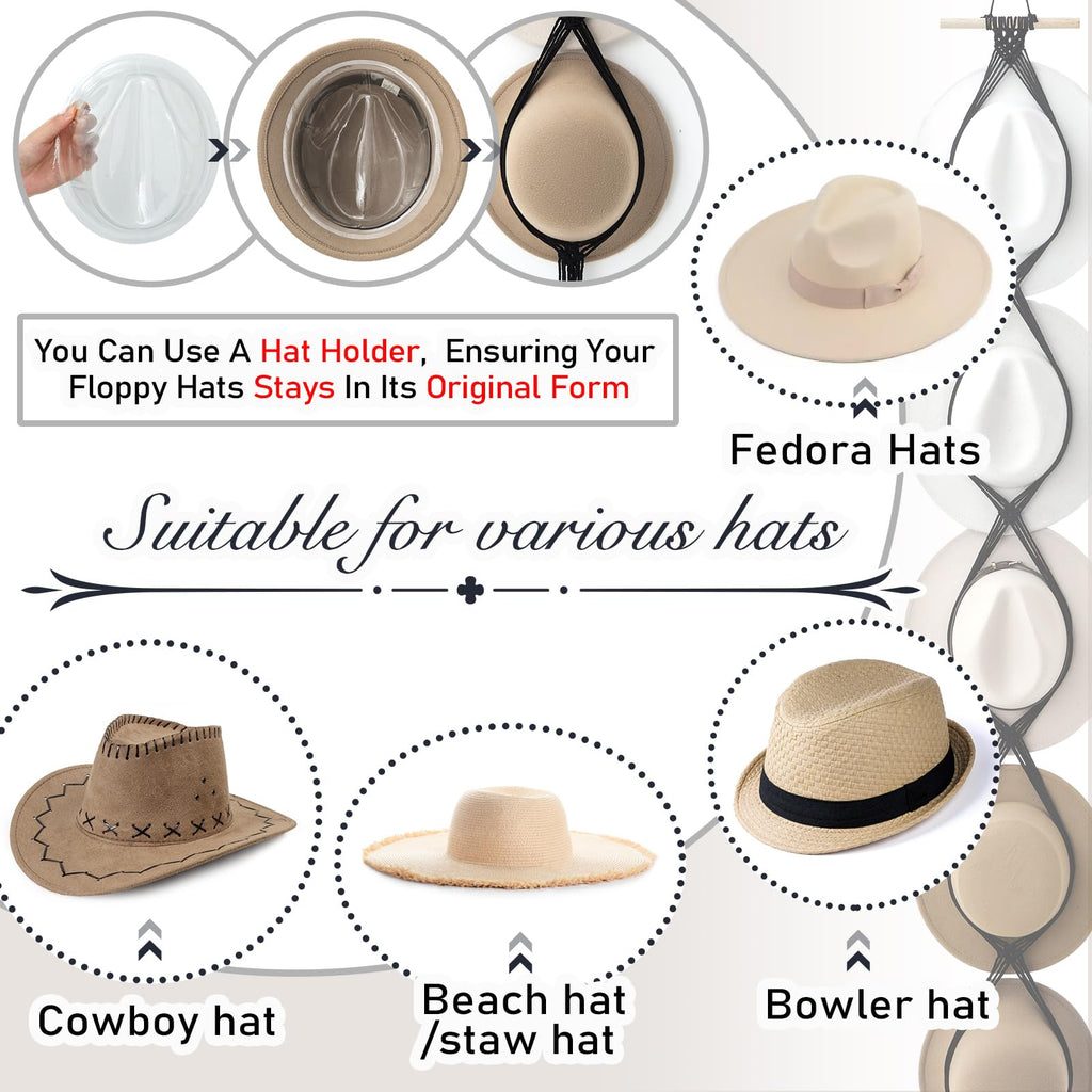 Yulejo Macrame Hat Hangers Boho Hat Rack for Wall Western Cowboy Hanging Organizer for Door Wall Room Bedroom