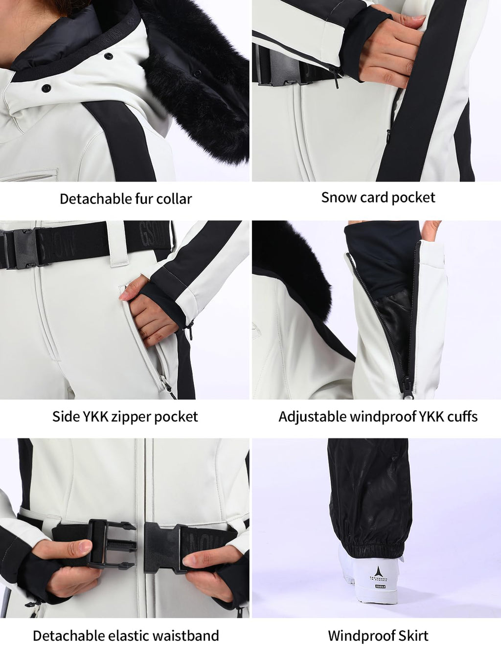 GSOU SNOW Womens Ski Suit One Piece Snowsuit Snowboard Slim Insulated Jumpsuit Jacket Waterproof Windproof for Outdoor Sports