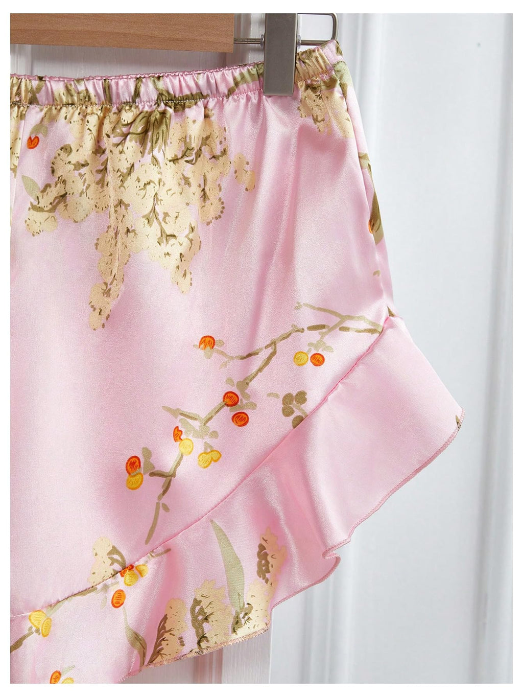 GORGLITTER Women's 5 Piece Floral Print Satin Pajama Set Nightgown Robe Cami Shorts Sleepwear with Storage Bag