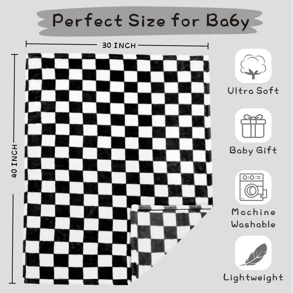Yurhap Checkered Baby Blanket Fleece Baby Blankets Neutral for Boys Girls, Super Soft Warm Lightweight Infant Toddler Newborn Receiving Blankets for Crib Stroller, 30''x40'', Khaki