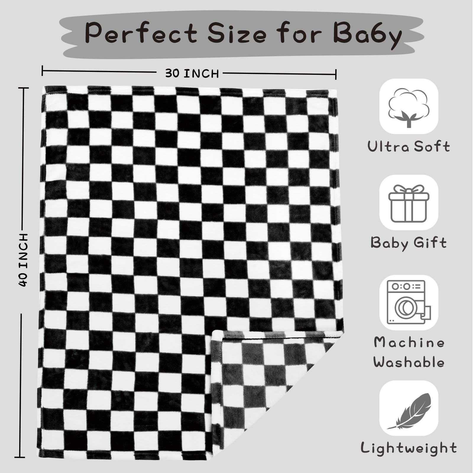 Yurhap Checkered Baby Blanket Fleece Baby Blankets Neutral for Boys Girls, Super Soft Warm Lightweight Infant Toddler Newborn Receiving Blankets for Crib Stroller, 30''x40'', Khaki