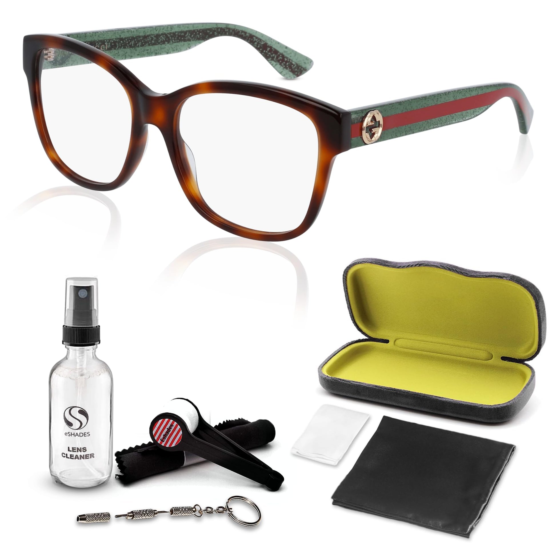 Gucci GG0038ON Square Shape Eyeglasses + Bundle with eSHADES Luxury Eyewear Kit