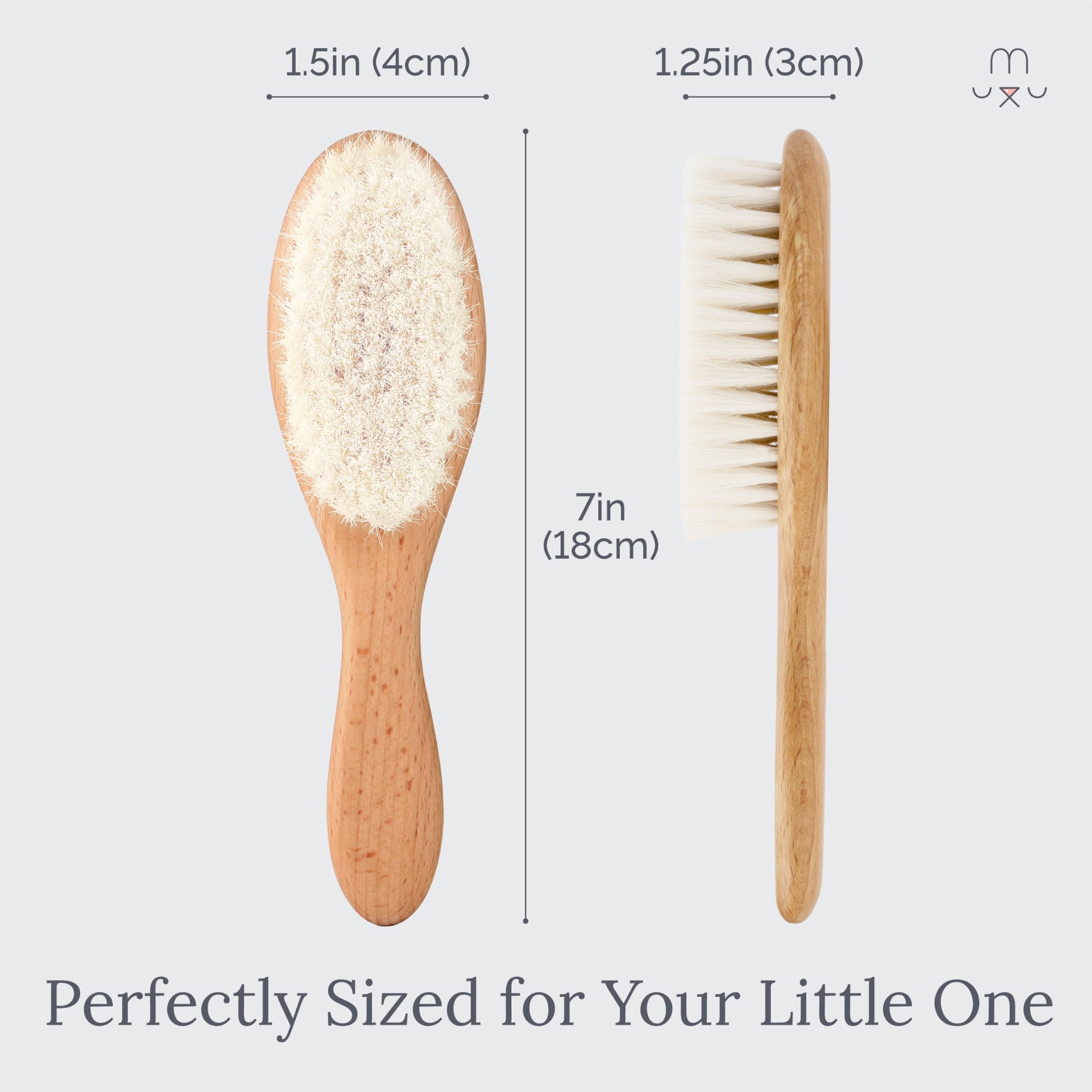 Natemia Wooden Baby Hair Brush & Comb Set - Pack of 3, Oval - Natural Goat Hair Bristles & Soft Bristle Brush - Gentle Scalp Massage & Cradle Cap Comb - For Newborns & Toddlers, Baby Grooming Kit